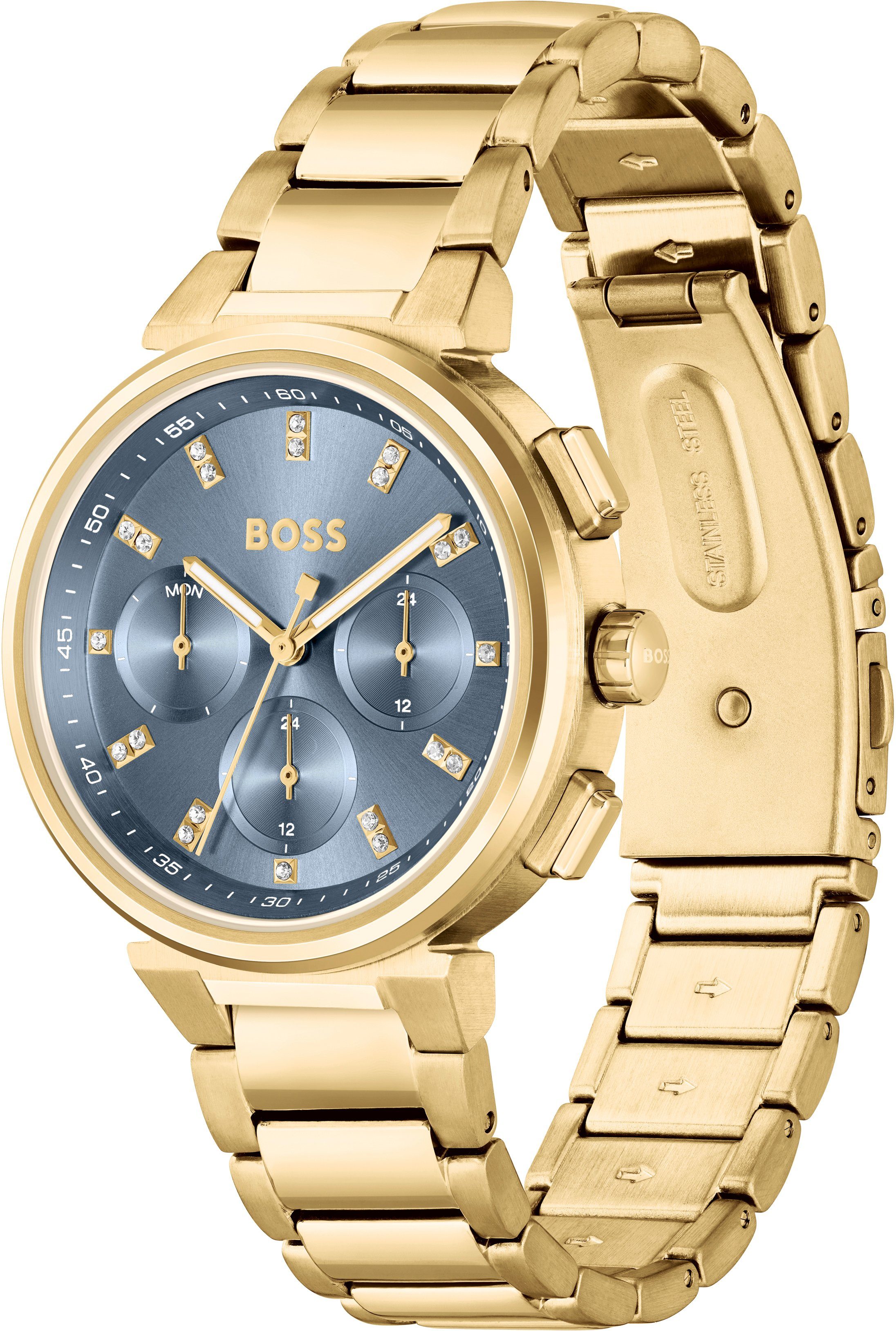 Boss Multifunctioneel horloge One Quartz horloge, dameshorloge, armbanduhr, glaskristallen, roestvrijstalen band