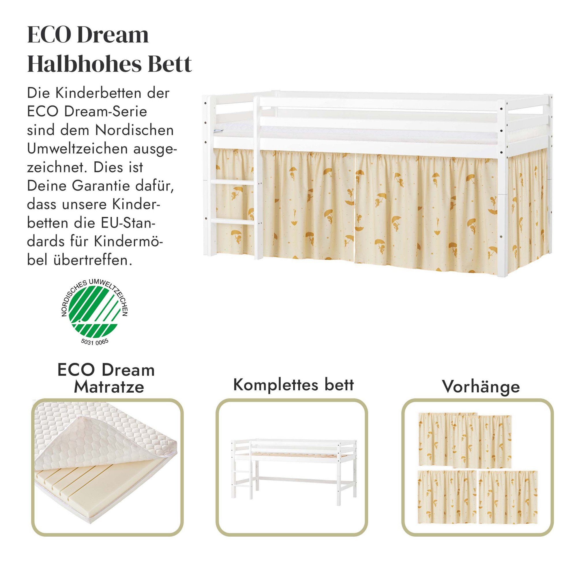 Hoppekids Speelbed Eco Dream Massief hout, naar keuze in 2 afmetingen en 4 kleuren, matras ter keuze