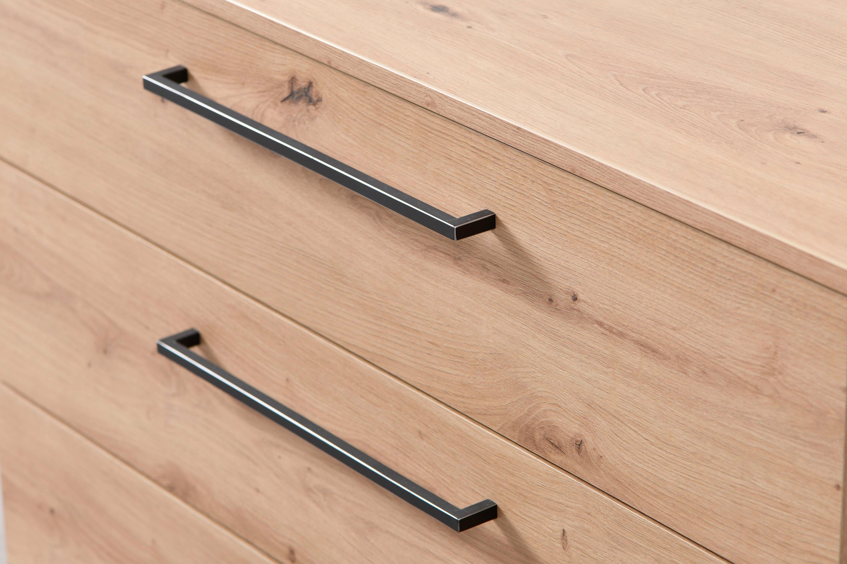 INOSIGN Ladekast Sardinië, 91x92,5x42cm, FSC® gecertificeerd houtmateriaal met 4 lades, met trendy zwarte handgrepen en metalen voeten