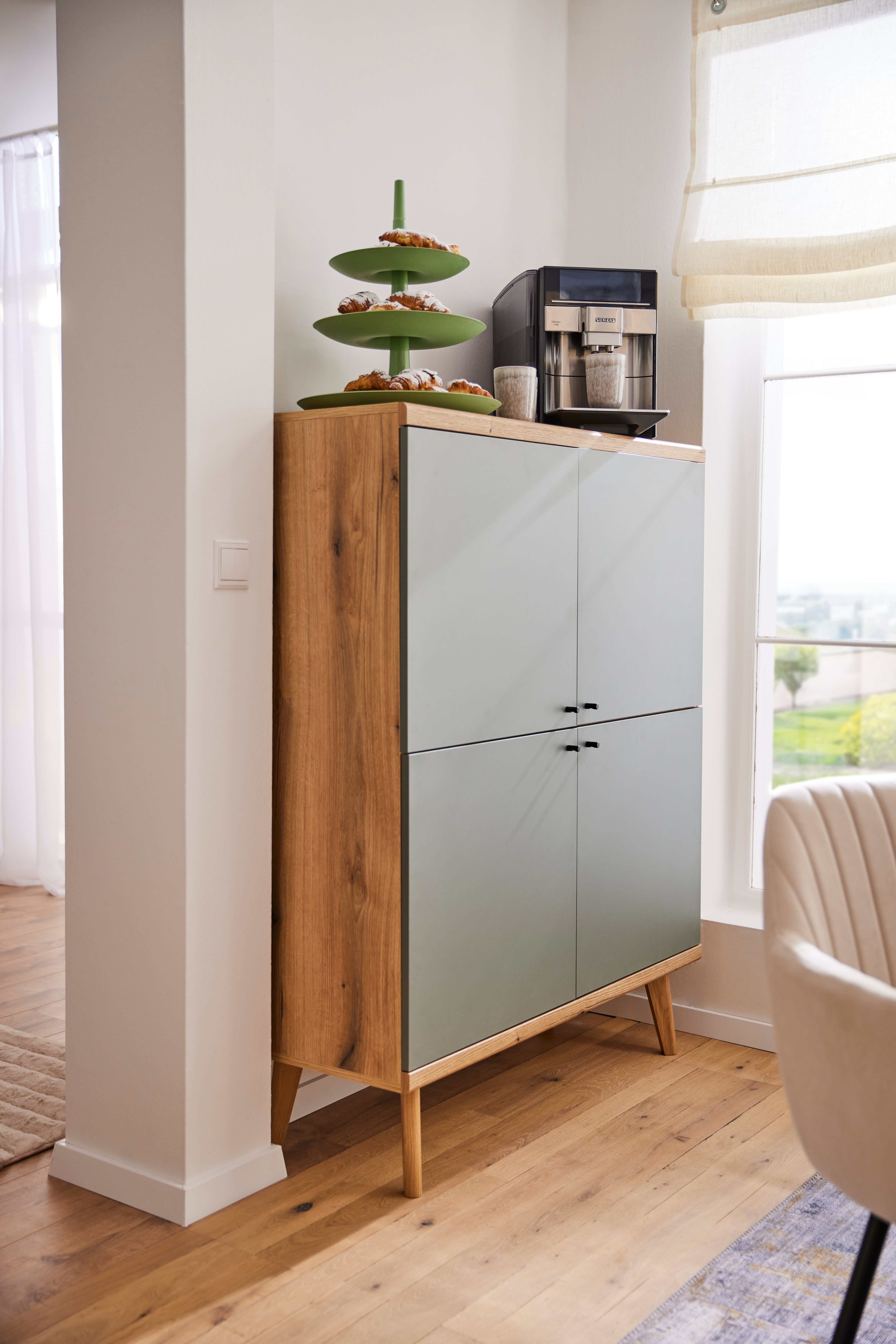 INOSIGN Highboard MAVAS in moderne trendkleur, handgrepen van metaal (zwart), hoogte 134 cm
