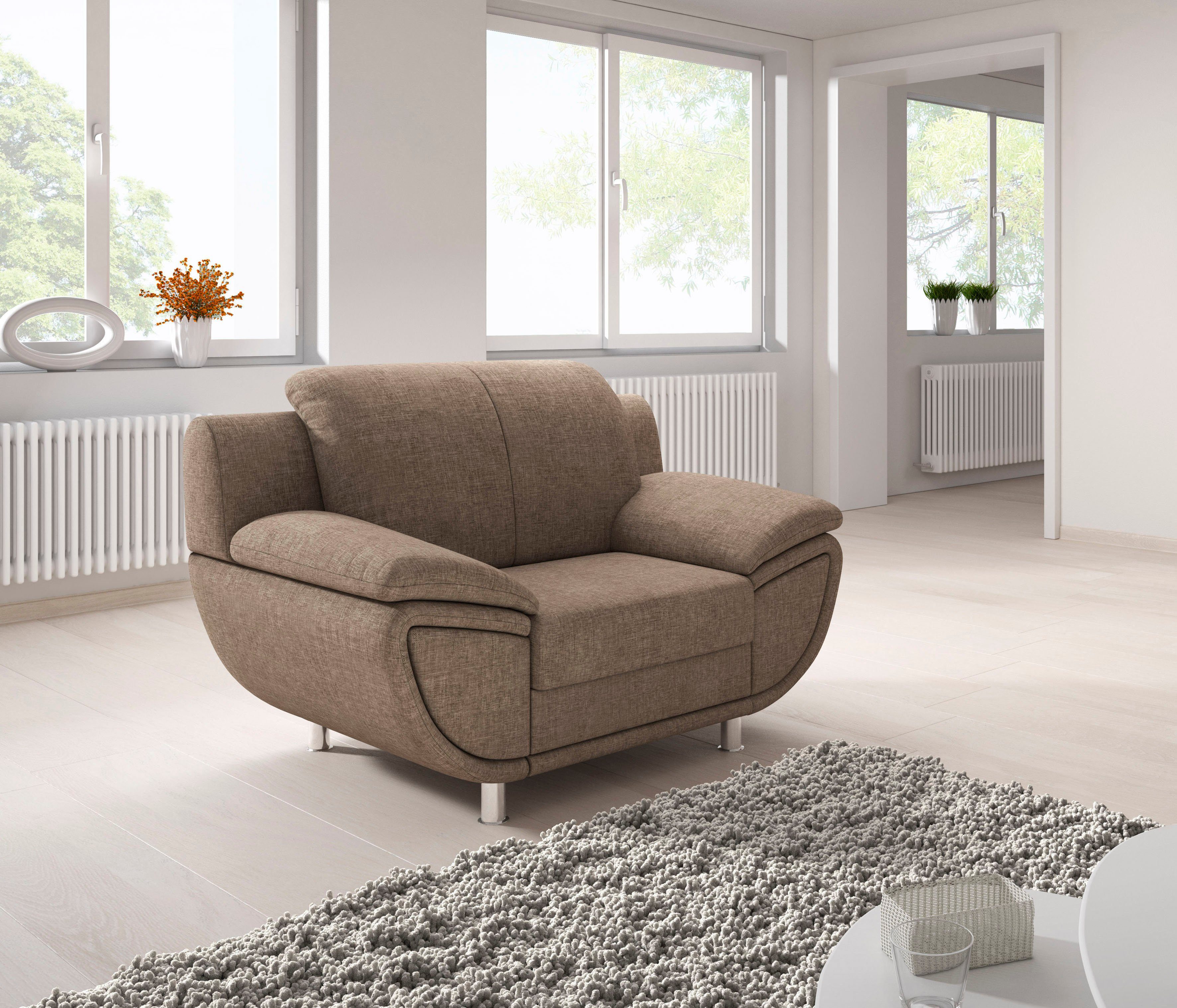 TRENDMANUFAKTUR Fauteuil Rondo II, loungestoel tijdloos en comfortabel naar keuze met comfortabele binnenvering, met extra brede armleuningen