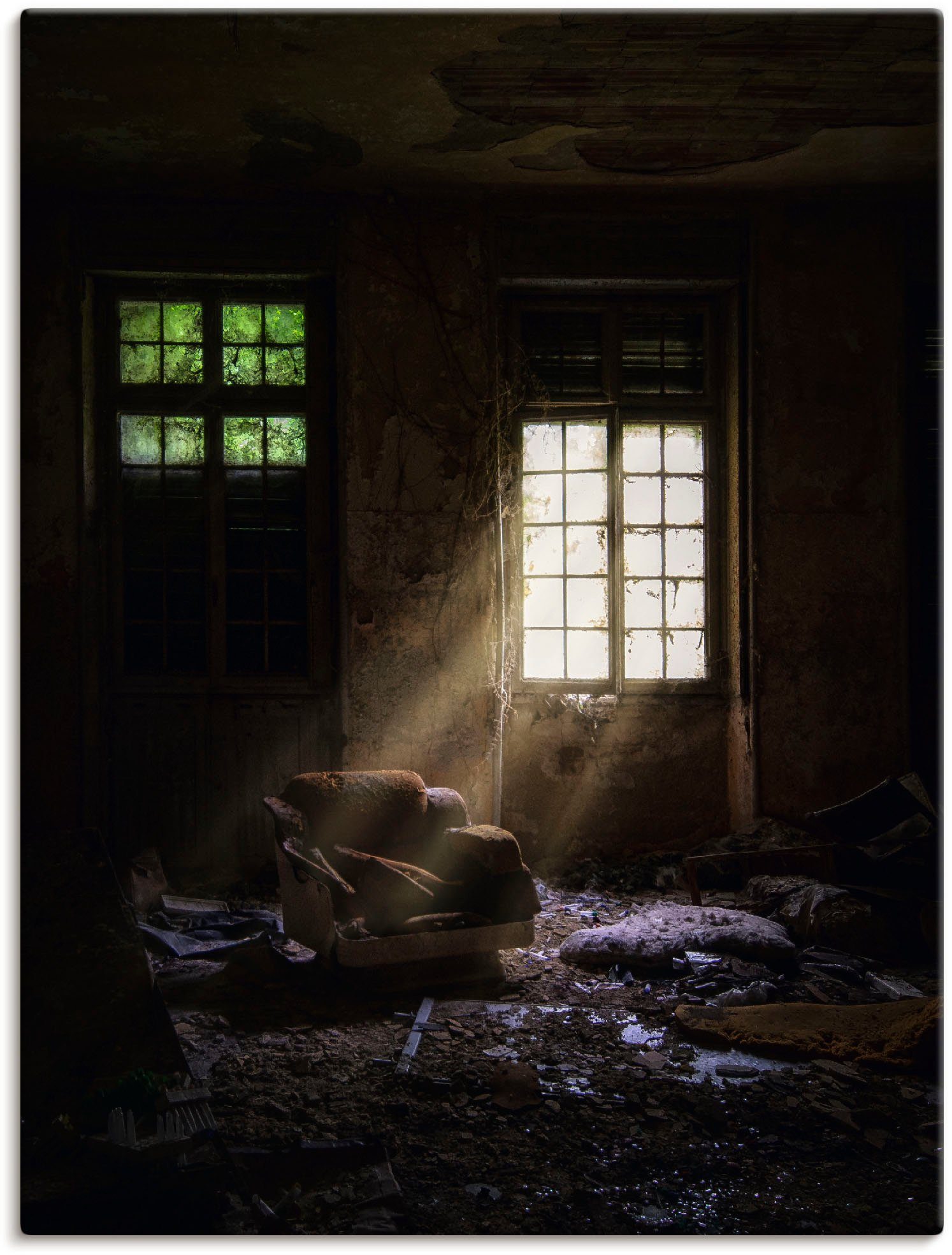 Artland Artprint Lost Place Bij het raam fauteuil als artprint van aluminium, artprint voor buiten, artprint op linnen in verschillende maten foto