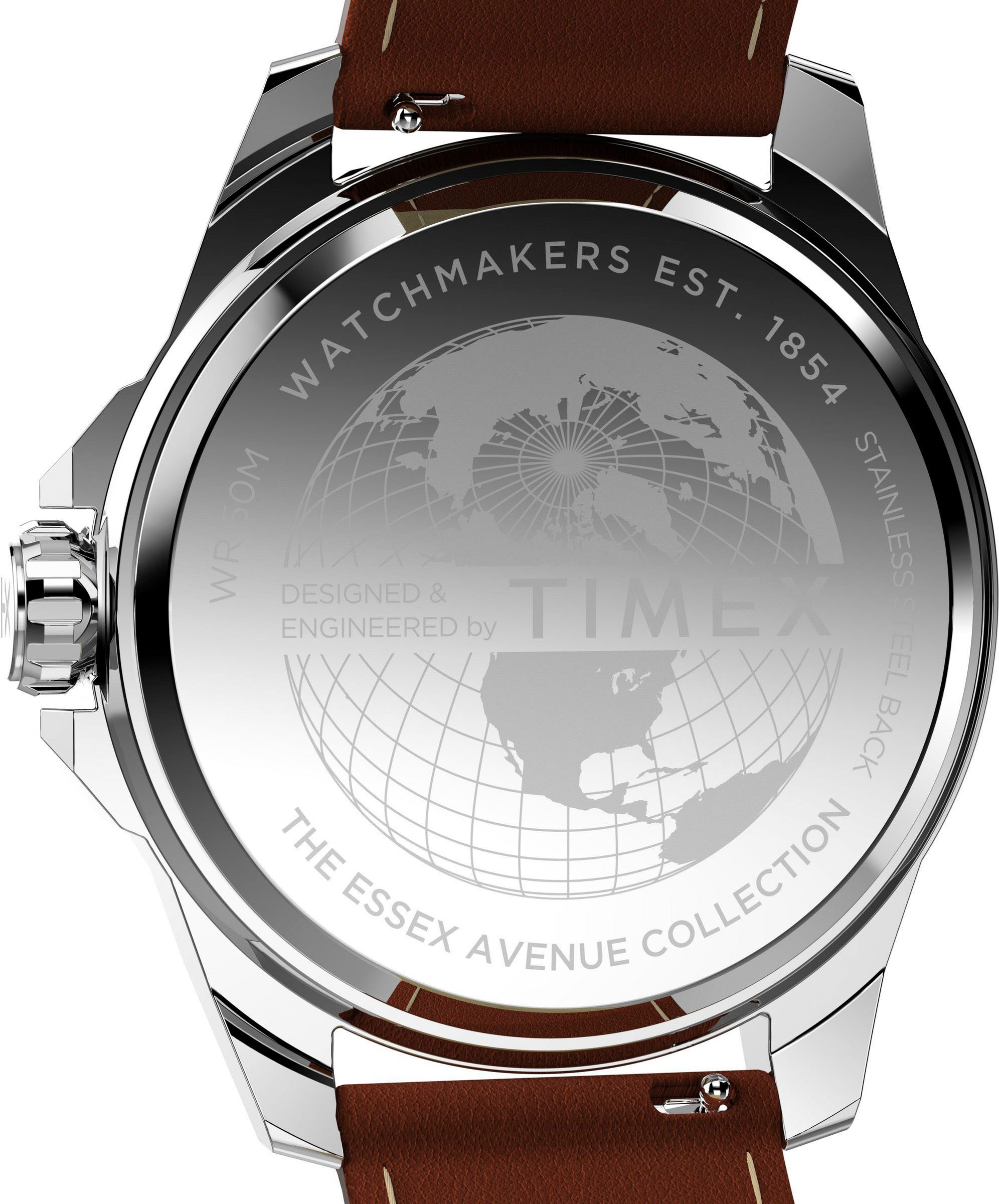 Timex Kwartshorloge Essex Armbandhorloge, herenhorloge, leren armband, datum, fluorescerende wijzers