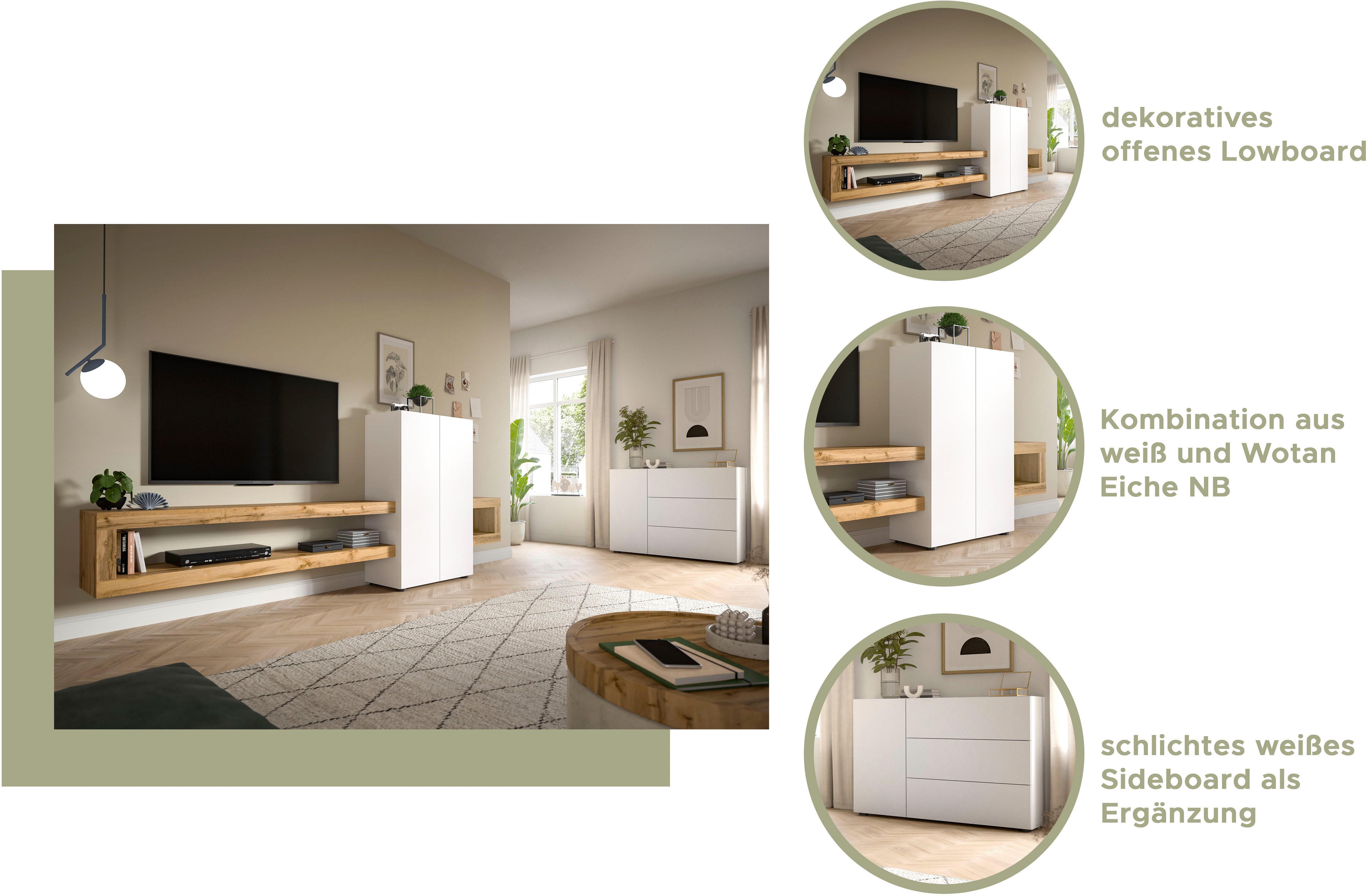 INOSIGN Wandmeubel Zolder, breedte 240 cm, push-to-open, 1 deur, 3 legplanken 2 open vakken, tv-wand, media-meubels, tv-meubels, woonkamermeubels (2-delig)