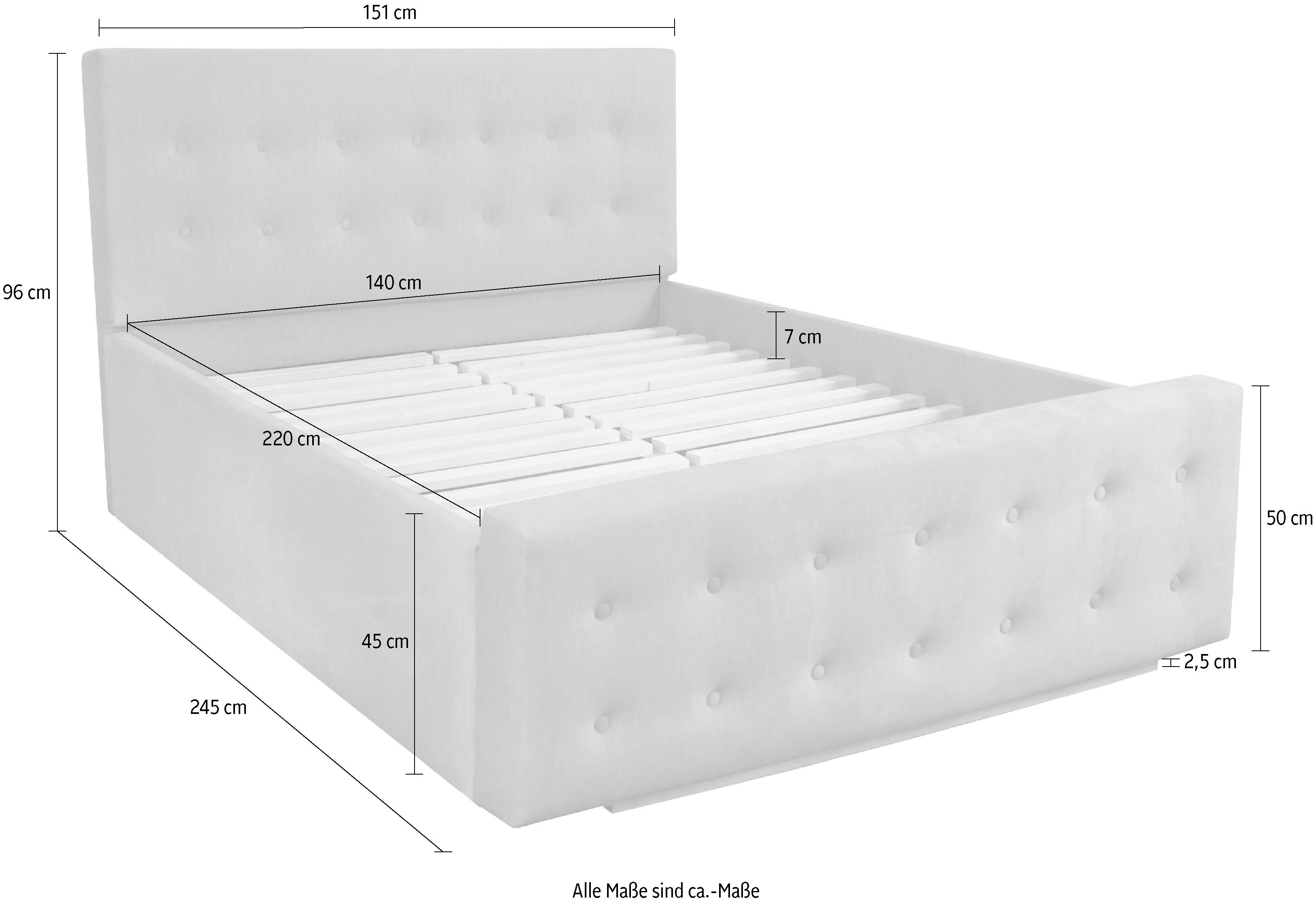 Home affaire Gestoffeerd bed Vaine in 5 breedten, ook in lengte 220 cm, incl. lattenrol
