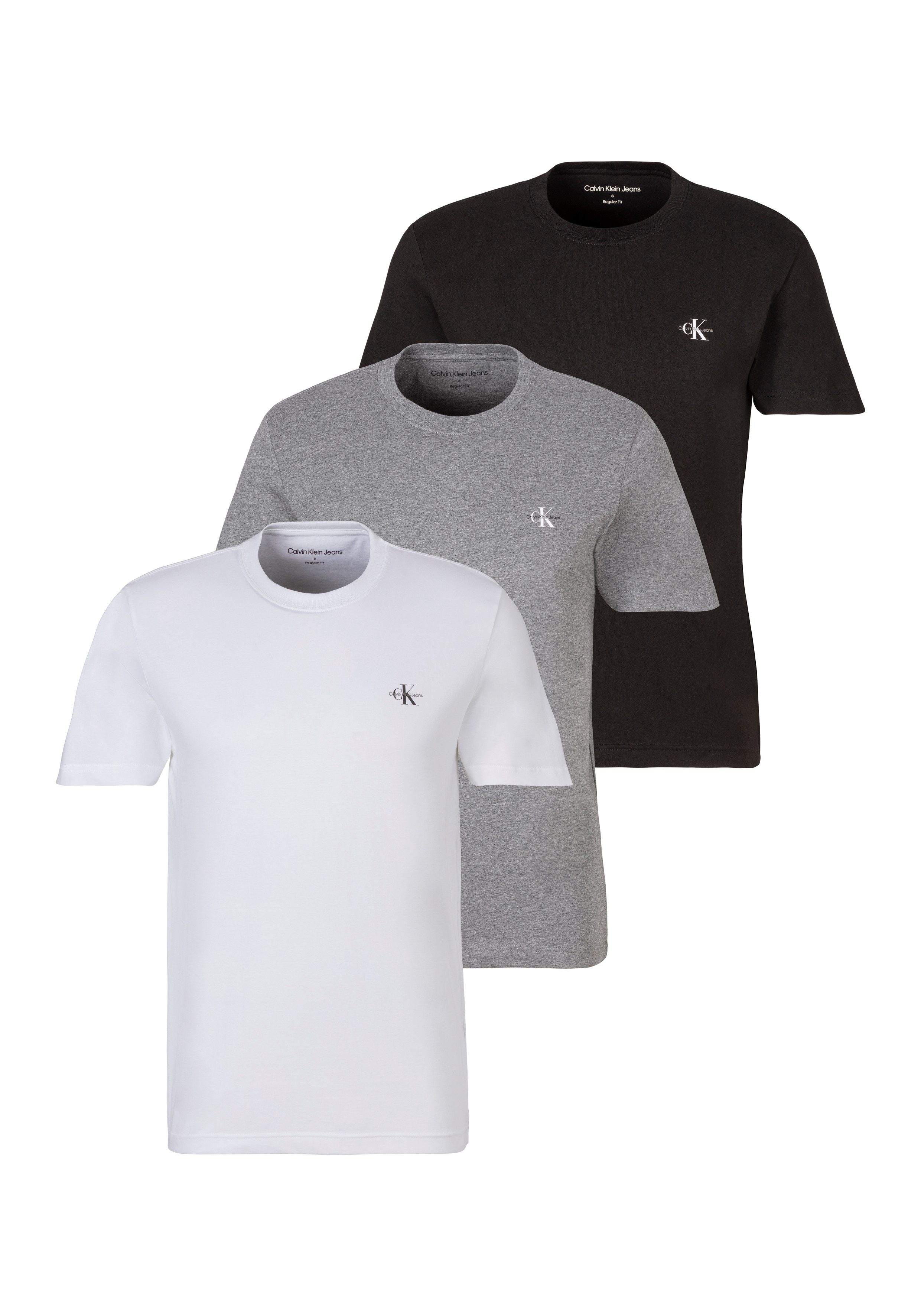Calvin Klein T-shirt 3 PACK MONOLOGO T-SHIRT (3-delig) heren t-shirts maat XS grijs