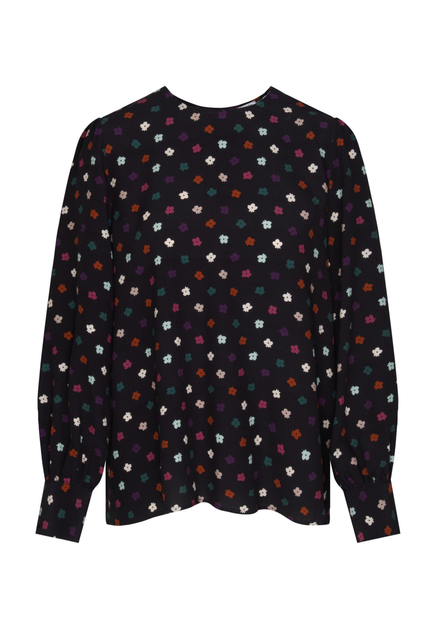 seidensticker Shirtblouse Zwarte roos Lange mouwen ronde hals print