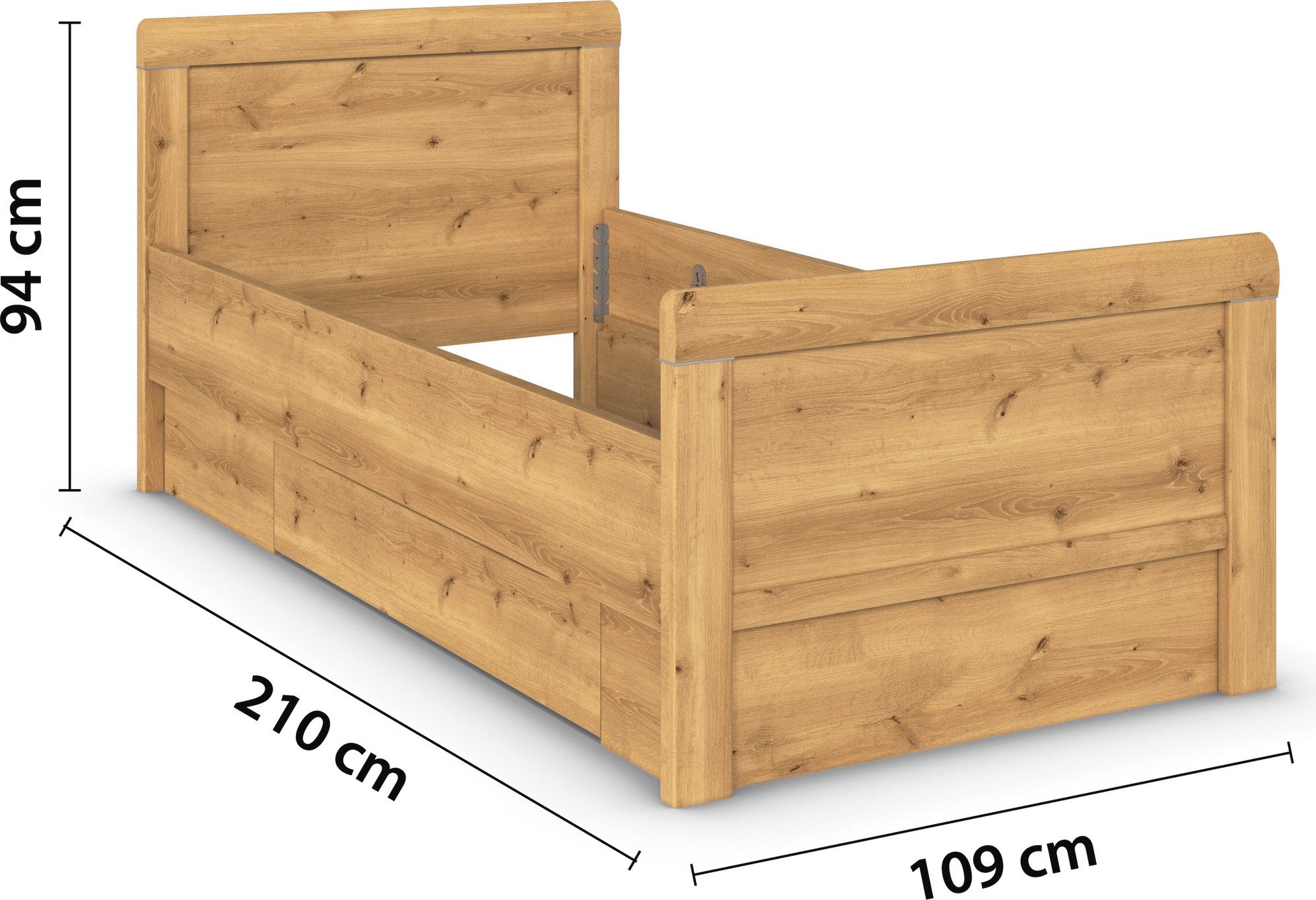 rauch Ledikant met bergruimte Bed Eenpersoons Stollenbed Bedkasten EVELYN in comfortabele hoogte met houten hoofdeinde en lades made in germany