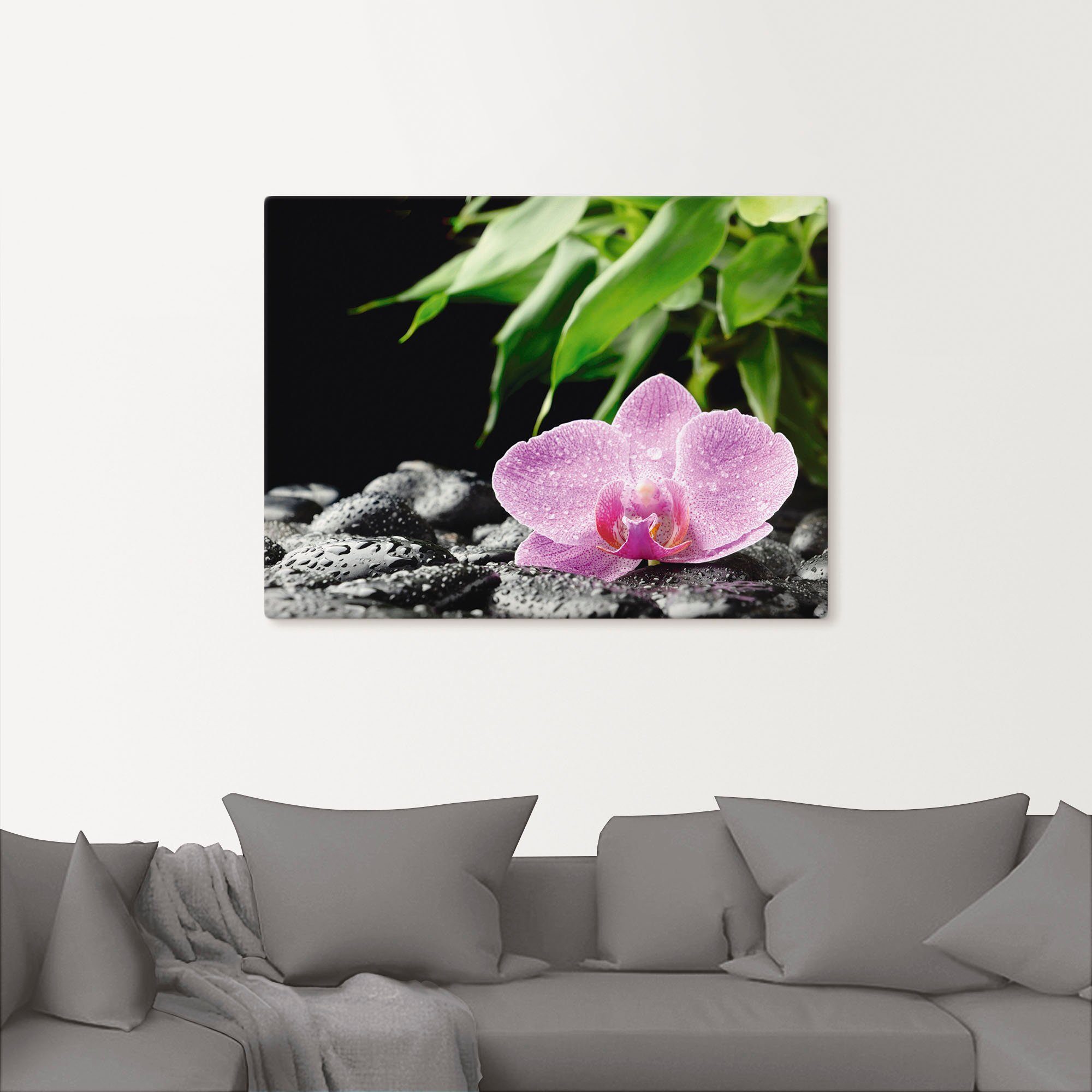 Artland Artprint Roze orchidee op zwarte zen stenen als artprint op linnen, poster in verschillende formaten maten