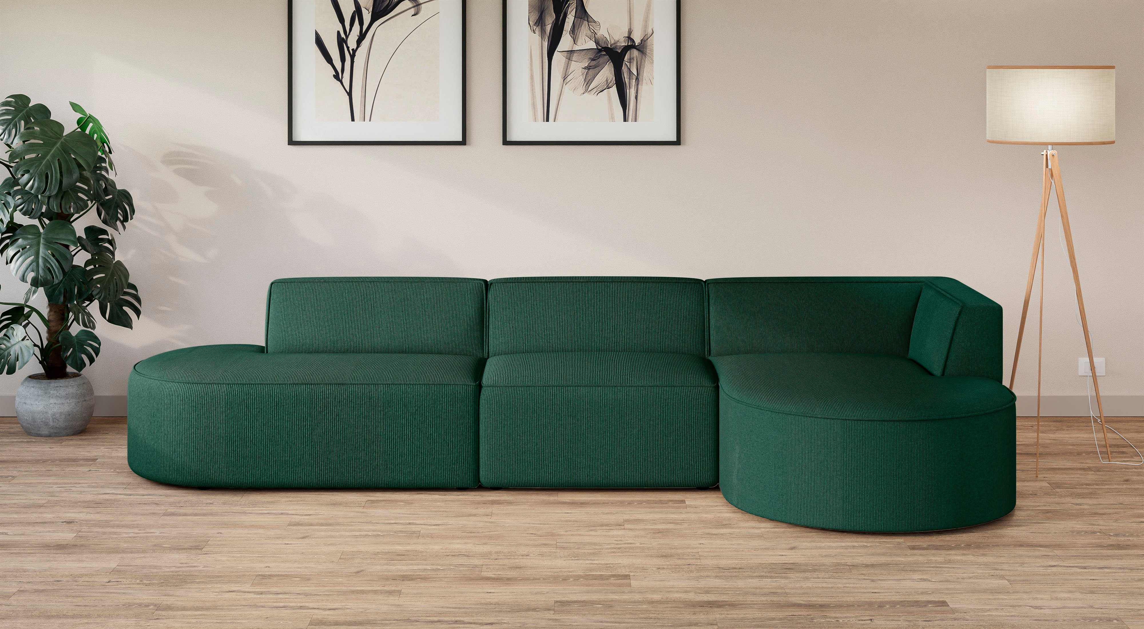andas Hoekbank EIVIND designerbank met ottomane rechts/links, B/D/H: 343/159/72 cm