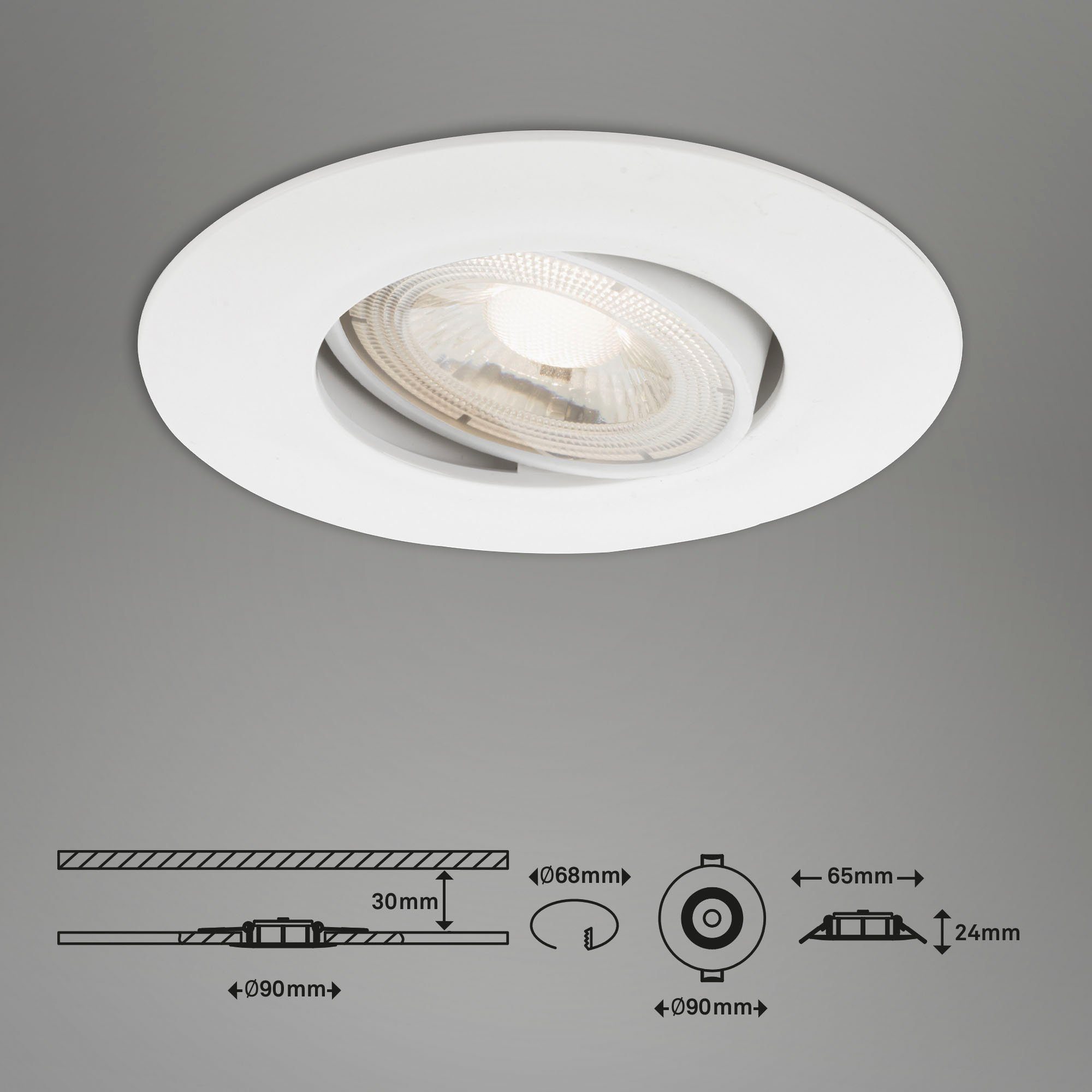 Briloner Leuchten Ledinbouwlamp 7048036 KULANA 3-pack, schijnwerpers draaibaar, traploos dimbaar, wit