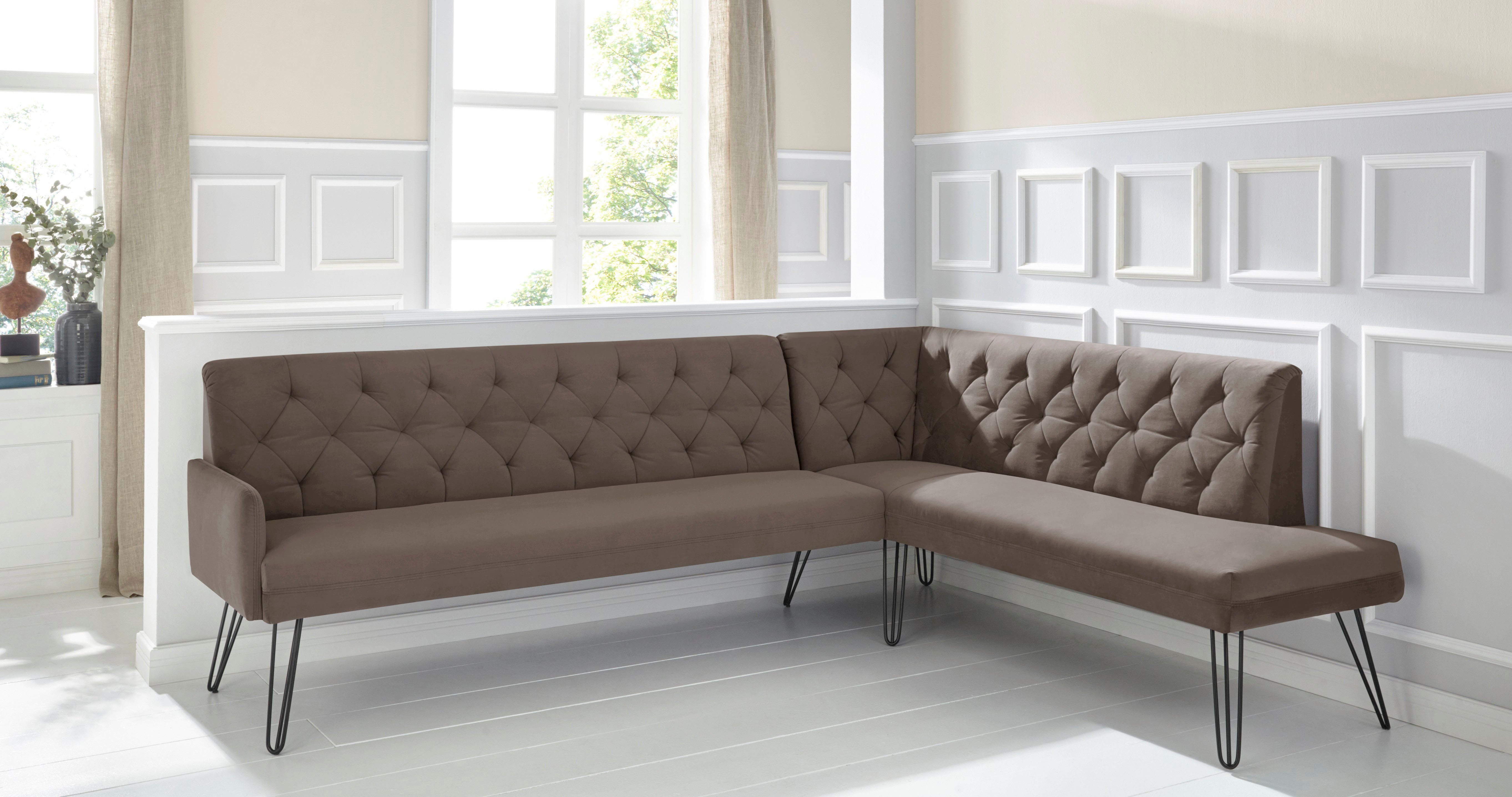 exxpo - sofa fashion Hoekbank Doppio, Chesterfield look, comfortabel en handig, hoge designvoeten bruin, hoekbanken, Lange zijde links