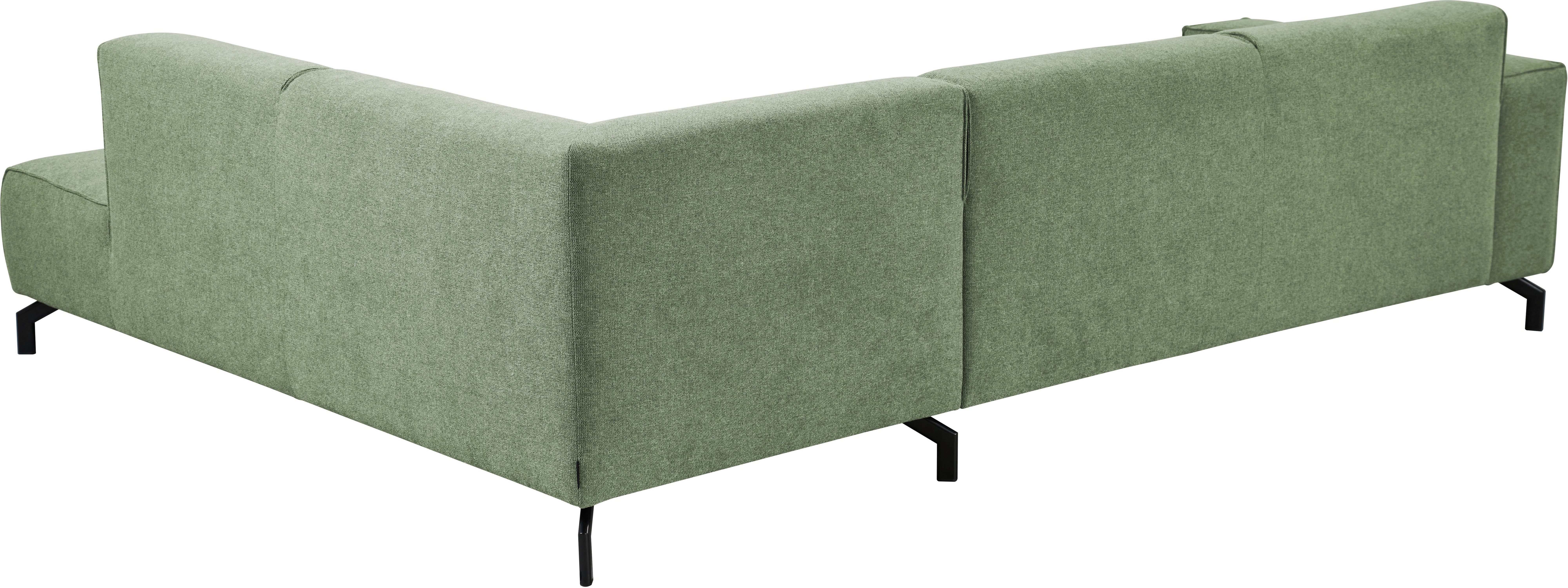 Places of Style Hoekbank Lorcan, breedte 275 cm, zacht zitgevoel met zwarte metalen poten, lederlook en zachte structuurstof