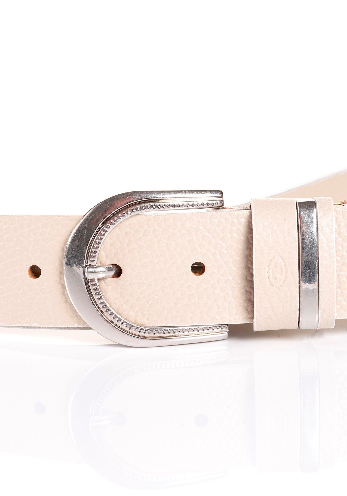 Tom Tailor Leren riem TTSANDRA 3,5 cm brede damesriem, genarbde oppervlakte, gesp zilverkleurig