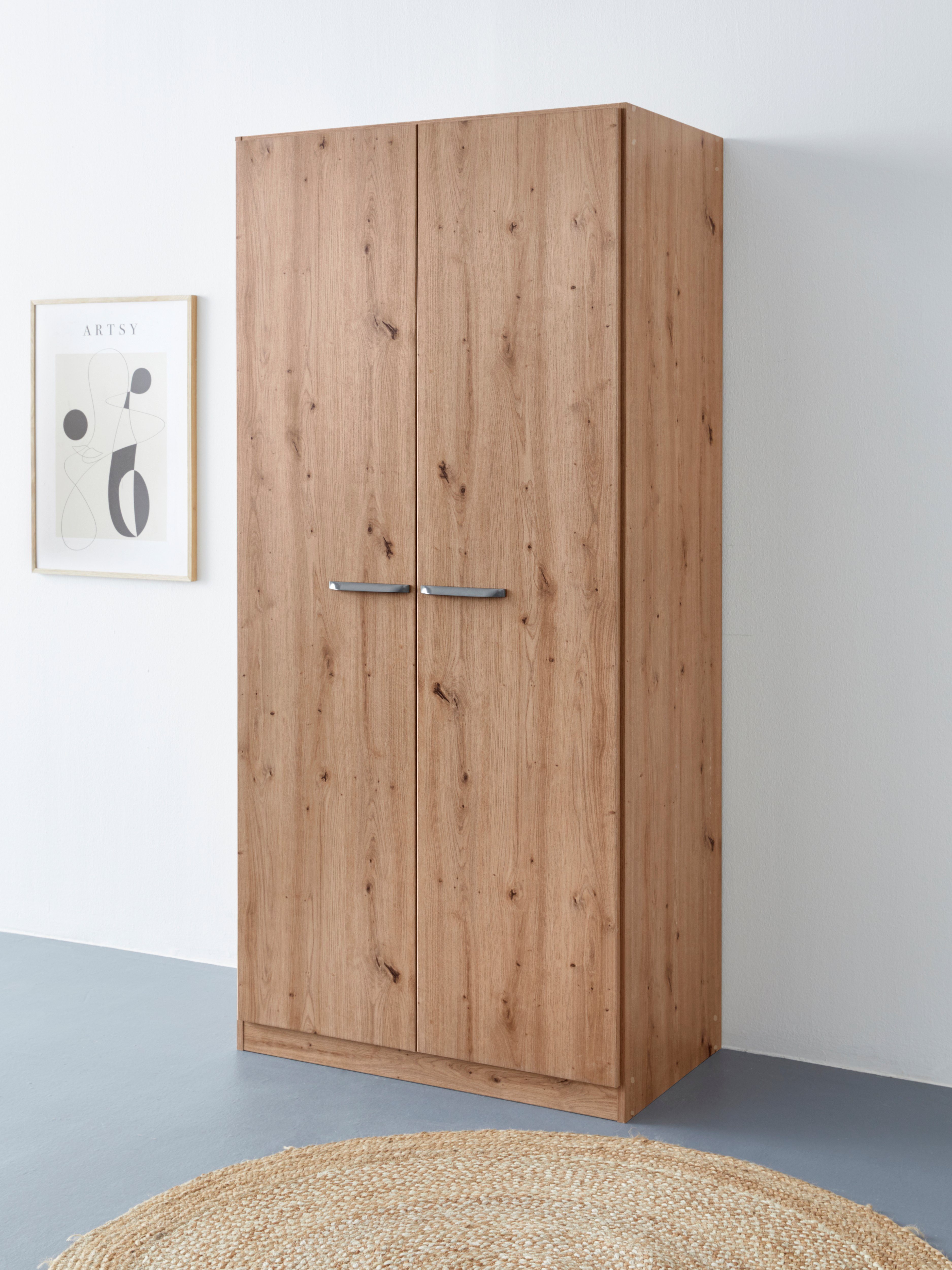 Draaideurkast Kledingkast VANDOR in drie breedtes, hoogte 197 cm, grepen in grijs metallic made in germany