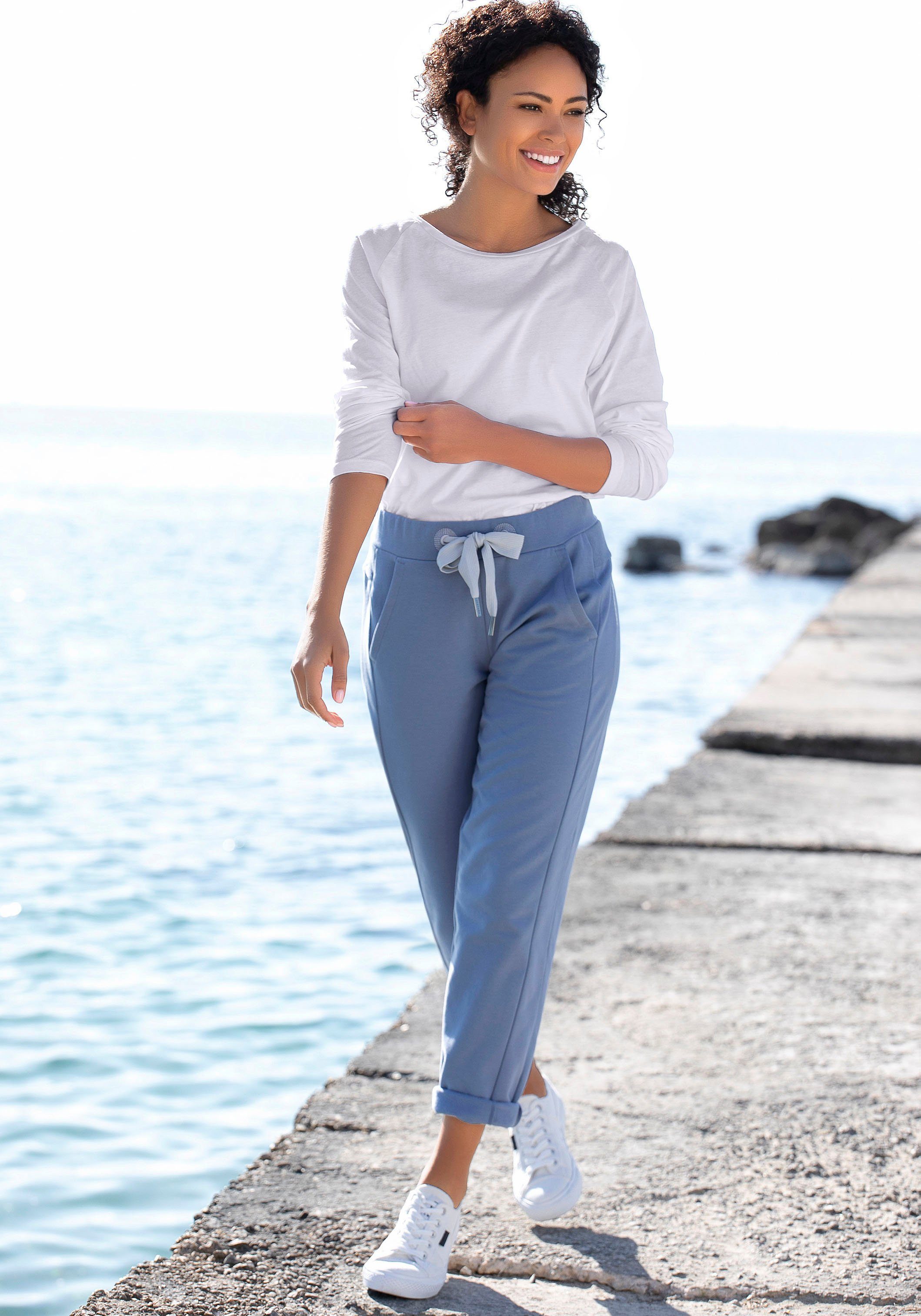 Elbsand Sweatbroek Brinja met logoprint op de tailleband en zakken, joggingbroek, loungebroek