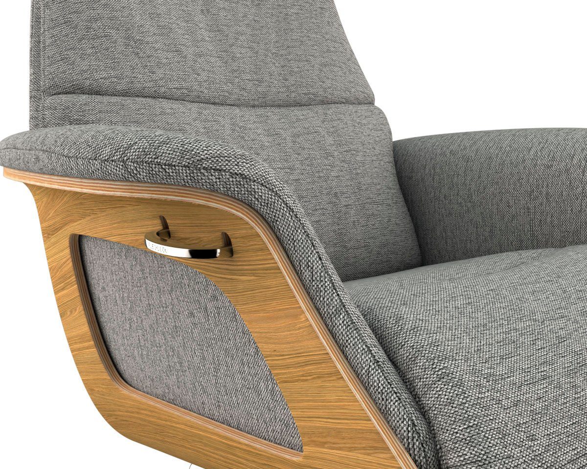 FLEXLUX Relaxfauteuil Clement relaxstoel, gestoffeerde stoel, ligstoel, TV-stoel, Rug- & hoofdverstelling, draaibaar, armleuning eiken, voet aluminium
