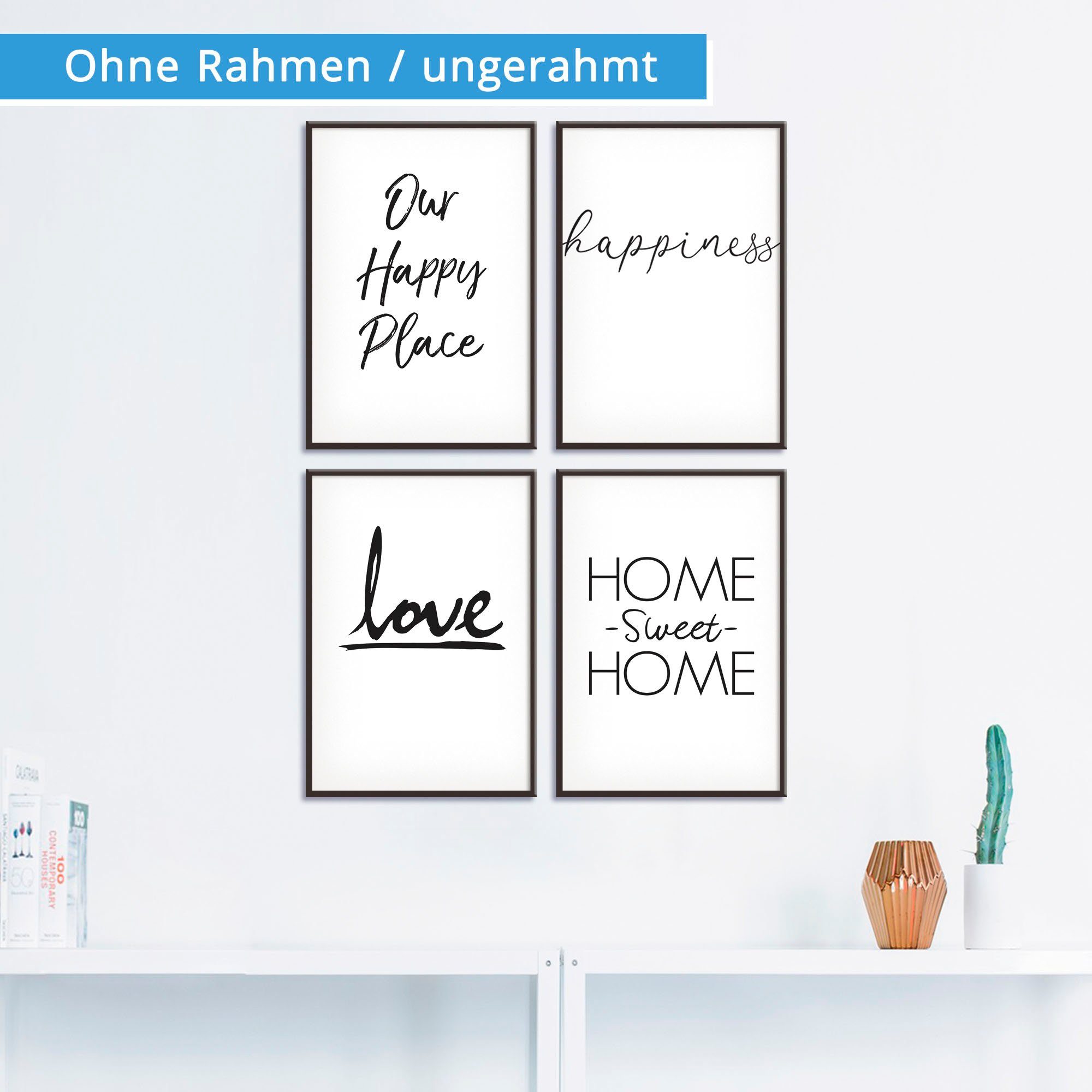 Artland Poster Geluk liefde vertrouwd thuis - geluk alleen (4 stuks)