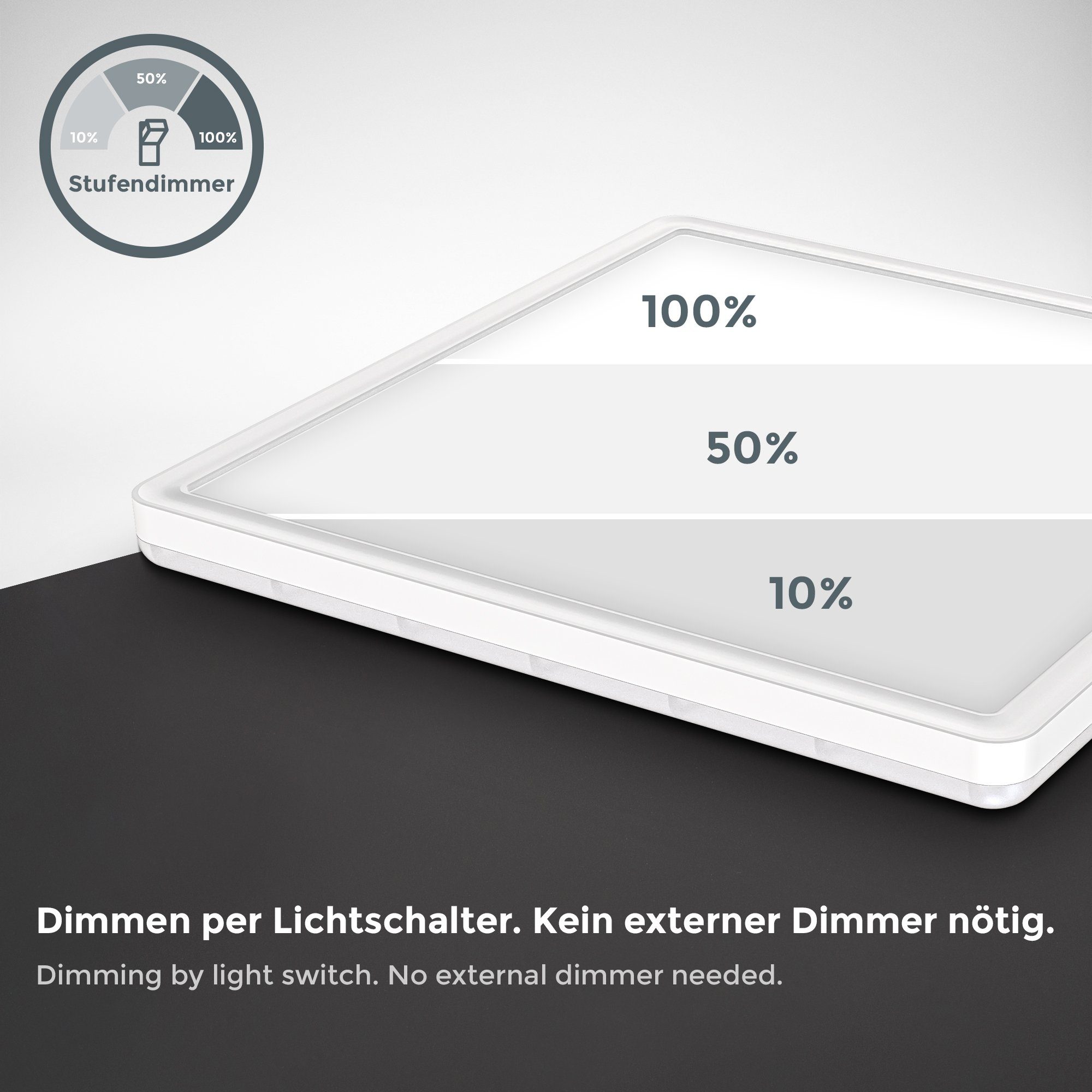 B.K.Licht Led-plafondlamp BK_DP1311 LED paneelplafondlamp, dimbaar, indirect licht Geheugenfunctie, neutraal wit licht, 18 watt, 2.400 Lm, L: 29,3 cm (1 stuk)