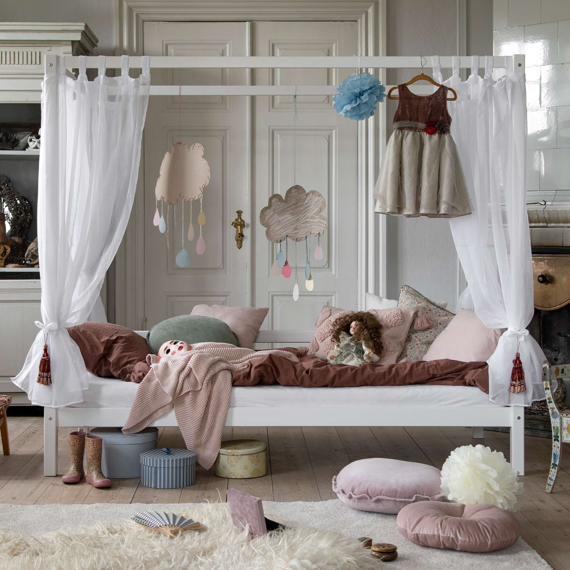 Hoppekids Hemelbed ECO Dream kinder-/prinsessenbed 90x200cm, H= 182 cm, massief grenen