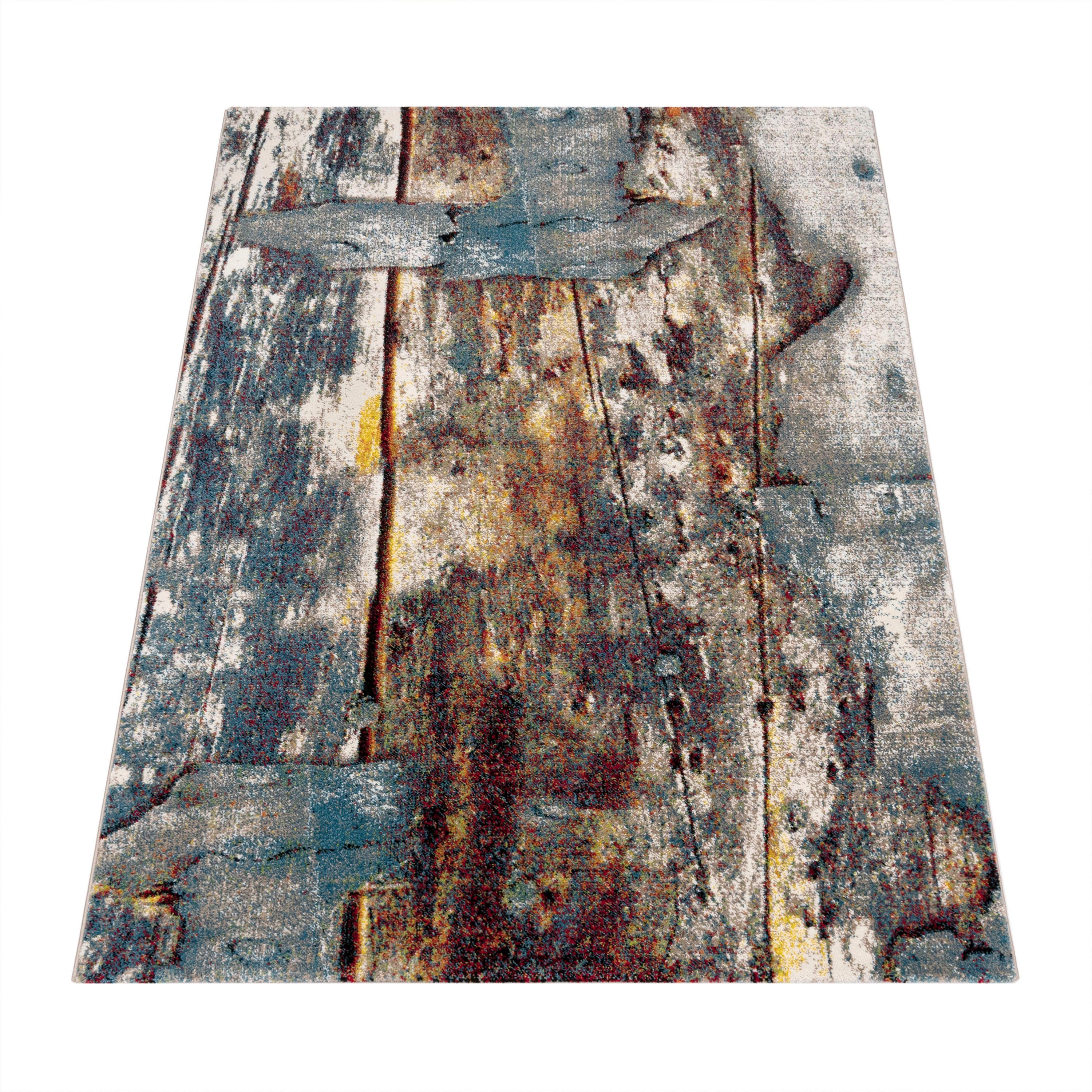 Paco Home Vloerkleed Natura 850 Korte pool met artistiek houten platendesign