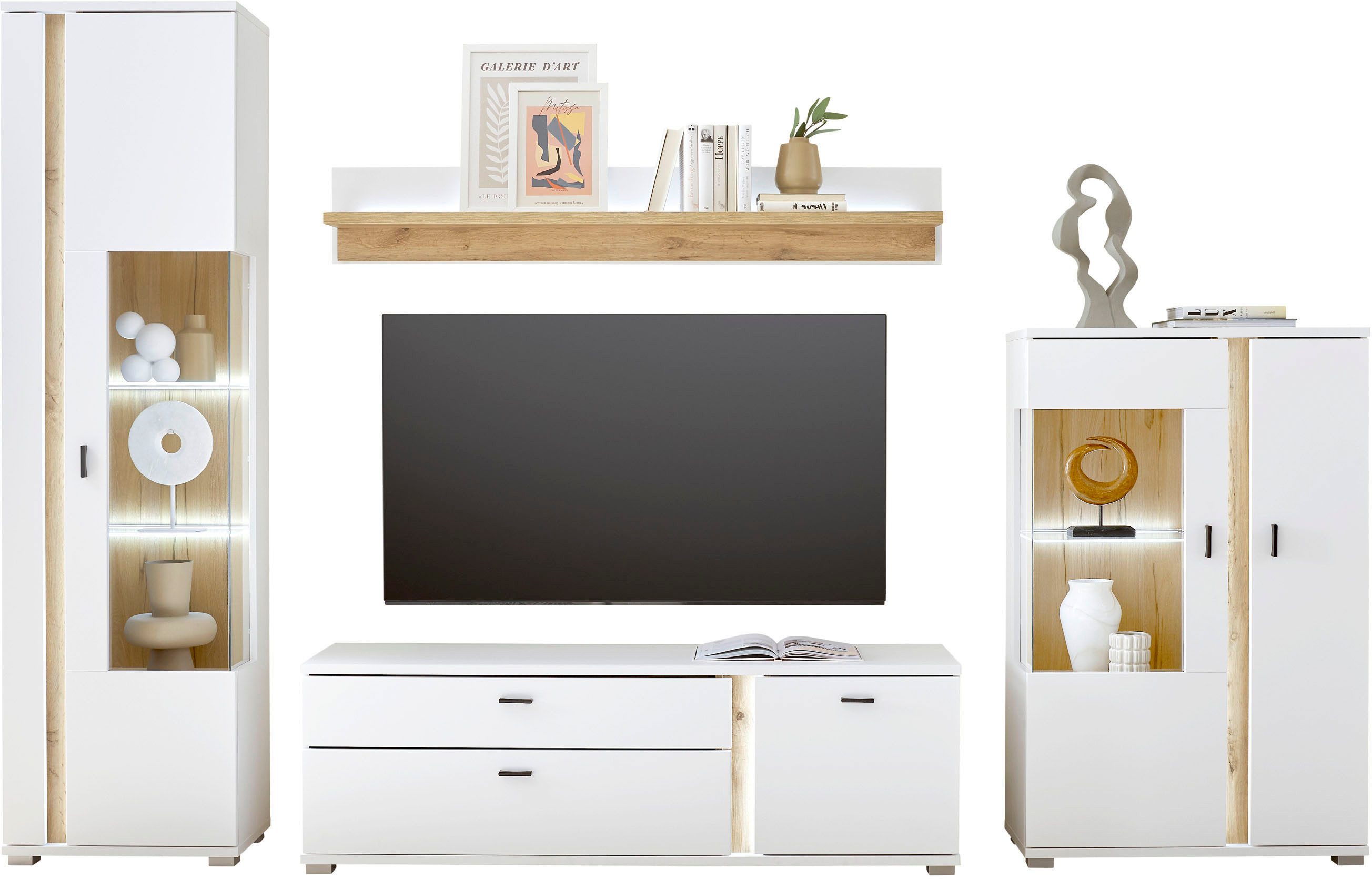 INOSIGN Wandmeubel Long Island in moderne trendkleur, inclusief verticale verlichting, breedte 305 cm (set, 4-delig) tv-wandmeubels wit