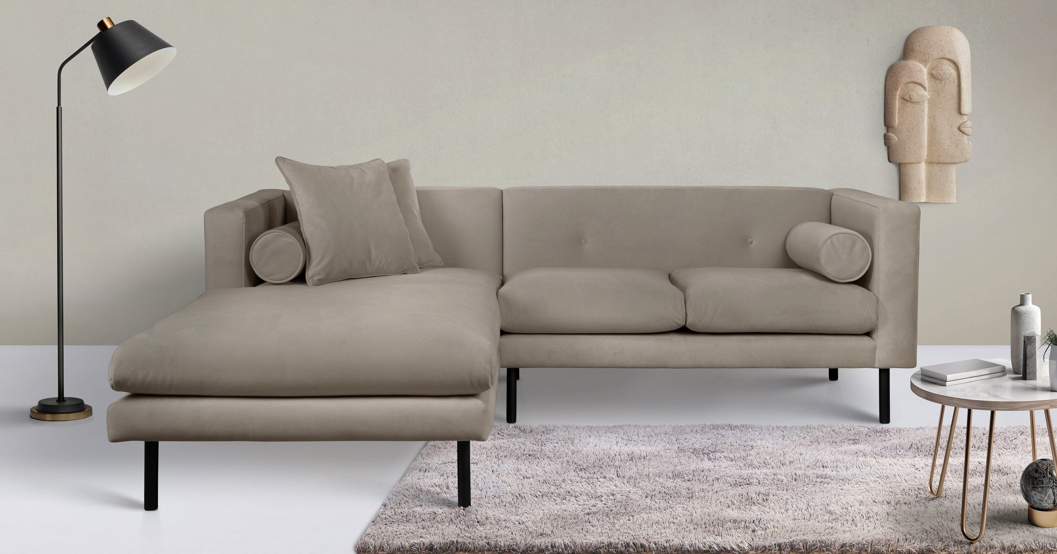 Guido Maria Kretschmer Home&Living Hoekbank Lillibeth L-vorm Sierkussen als tweezijdig te gebruiken kussen, in fluwelige look of cord bruin,