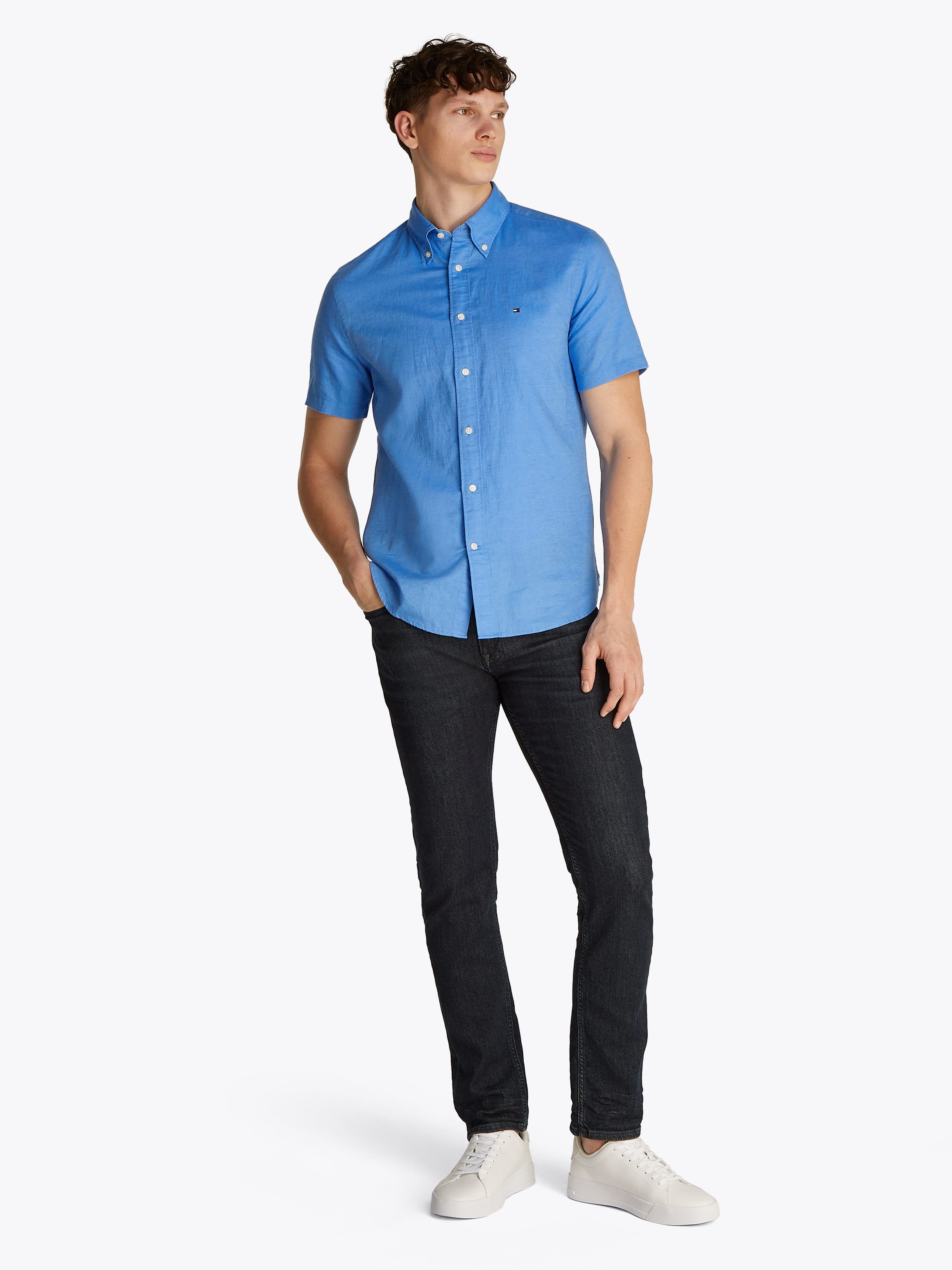 Tommy Hilfiger Overhemd met korte mouwen LINEN BLEND SOLID SS RF SHIRT