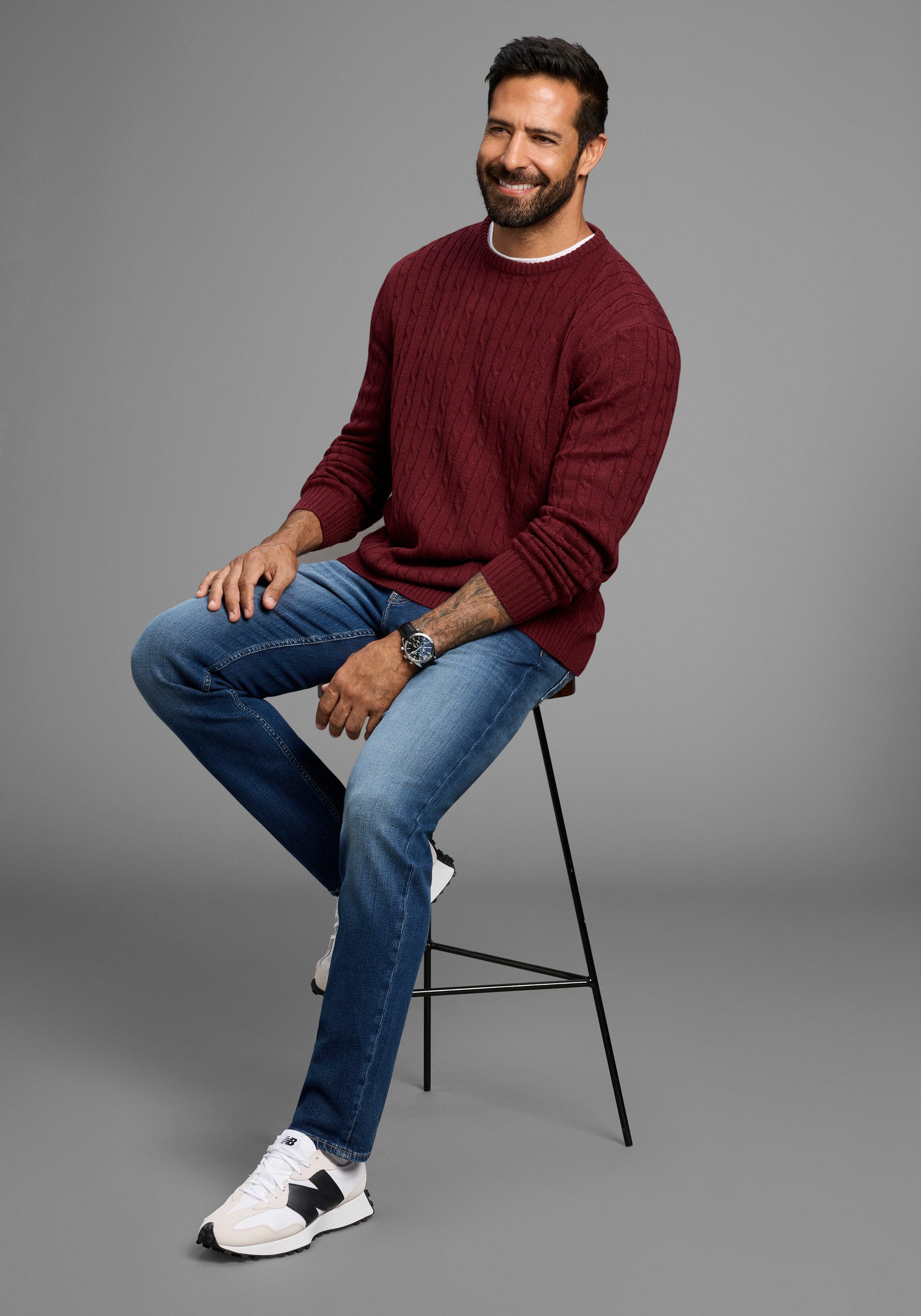 Man's World Trui met ronde hals Nieuwe collectie! Highlight all-over kabelpatroon!