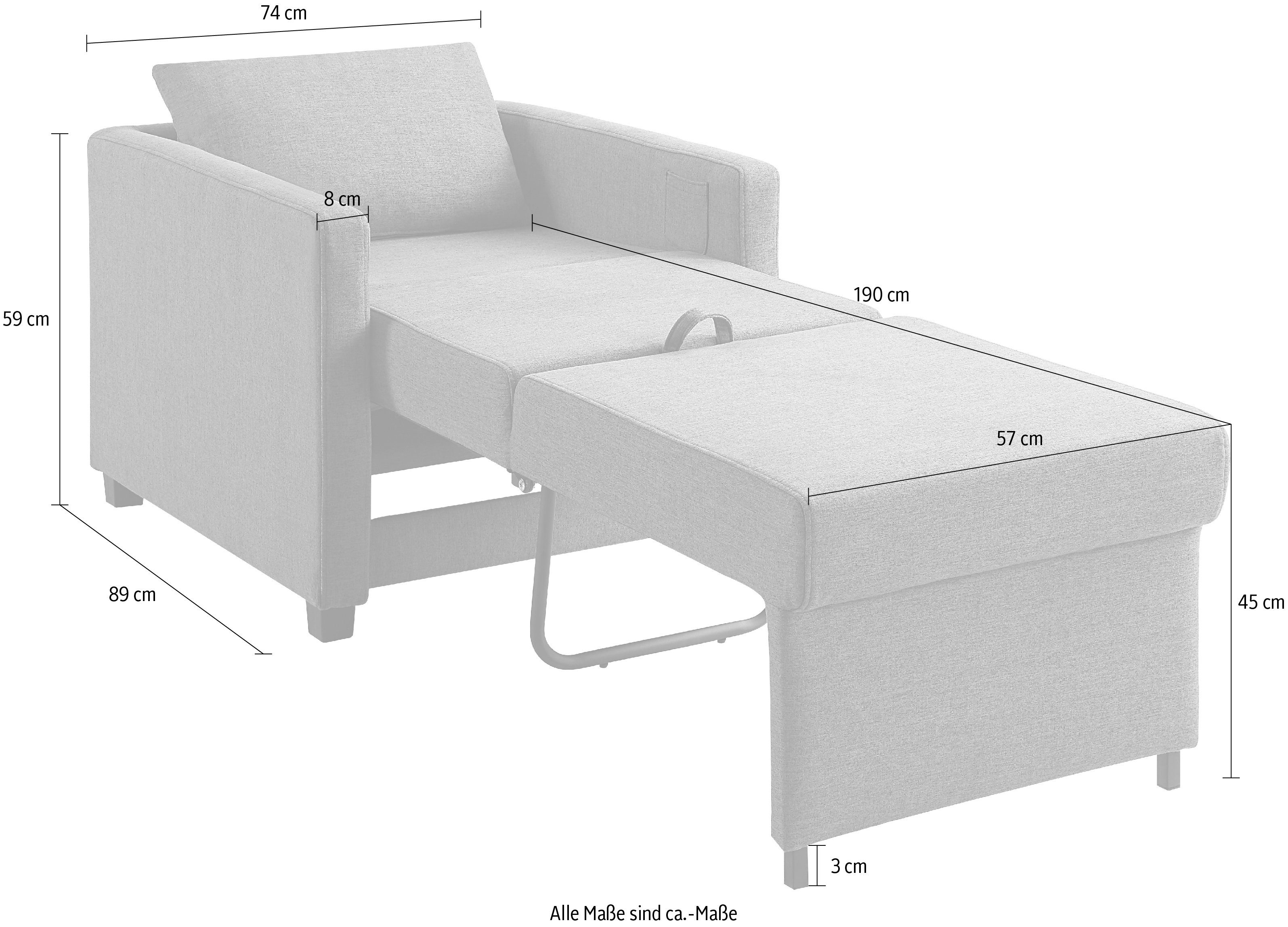 ATLANTIC home collection Relaxfauteuil Jerry met slaapfunctie, als logeerbed en inclusief kussens