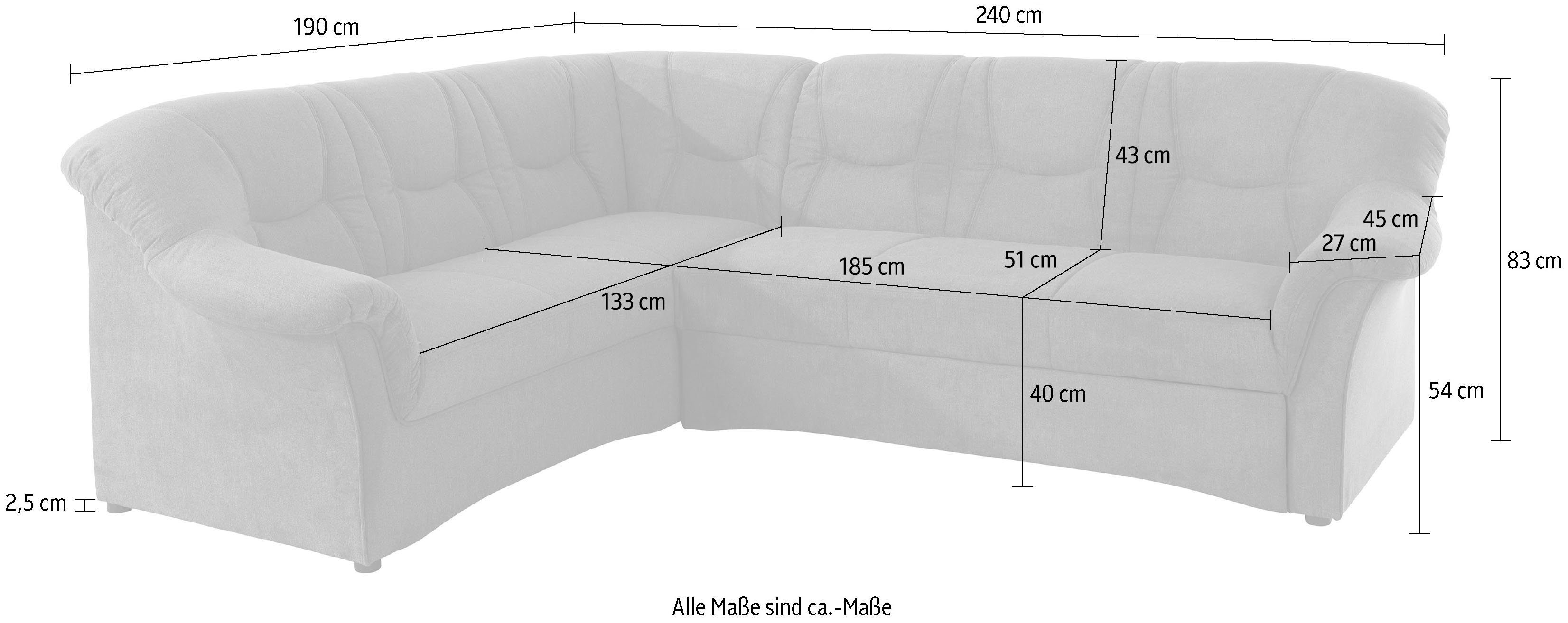 DOMO collection Hoekbank Sarafina tijdloos en comfortabel, optioneel met binnenvering, L-vorm