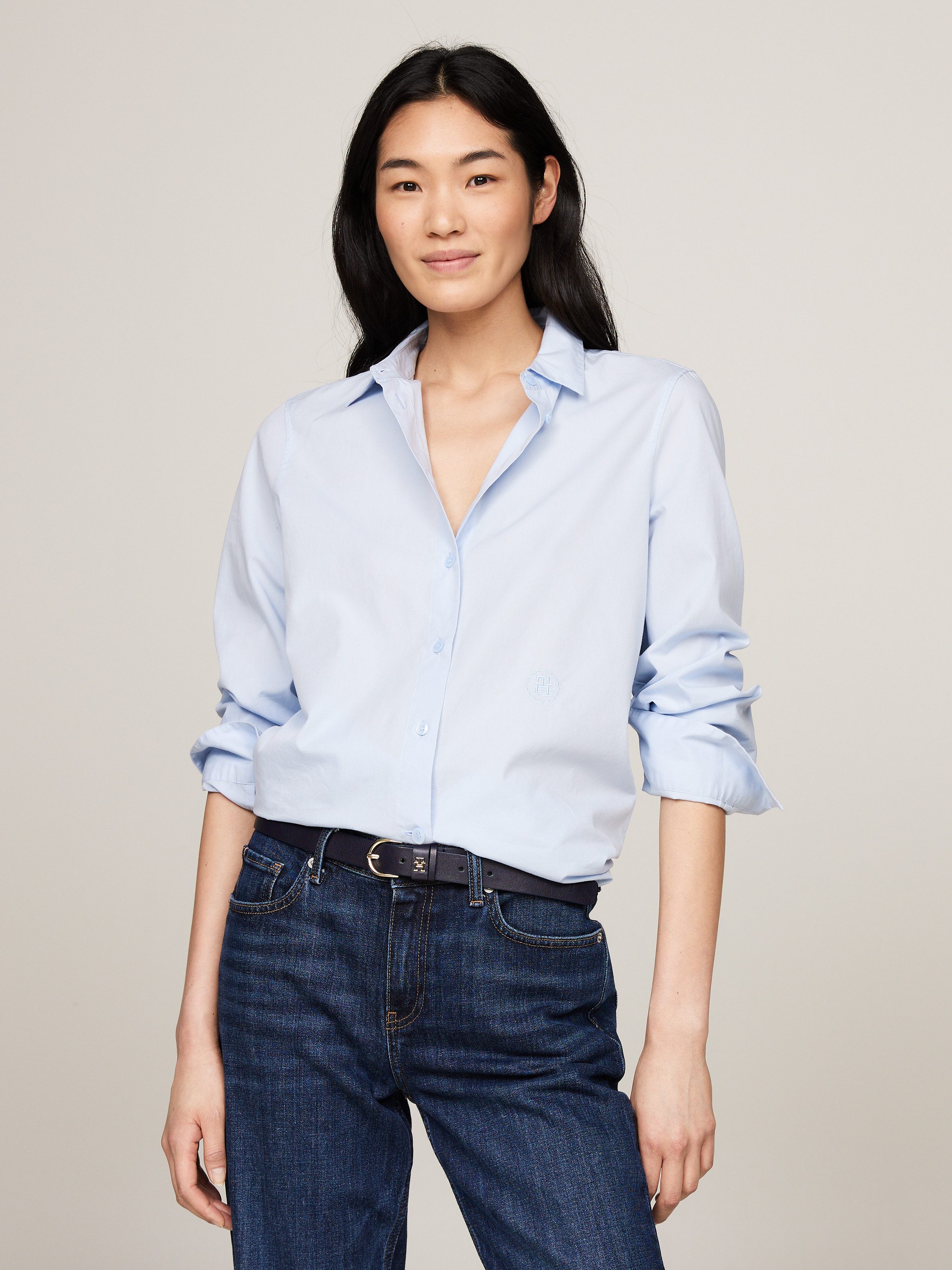 Tommy Hilfiger Overhemdblouse ESS POPLIN REGULAR SHIRT met popeline geborduurd logo