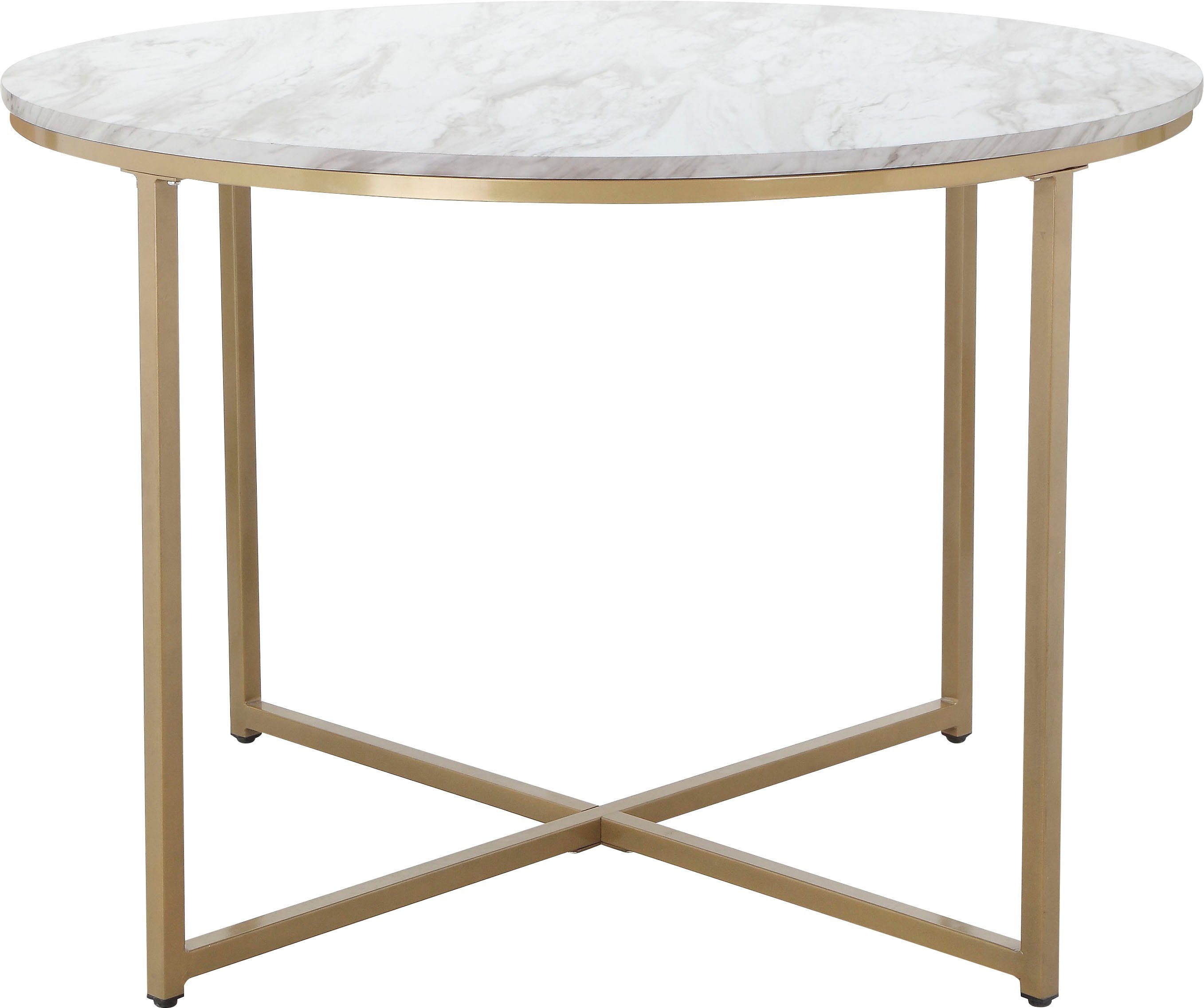 Leonique Eettafel Gondat met tafelblad in marmer-look, onderstel van metaal goudkleurig, hoogte 76 cm (1 stuk)