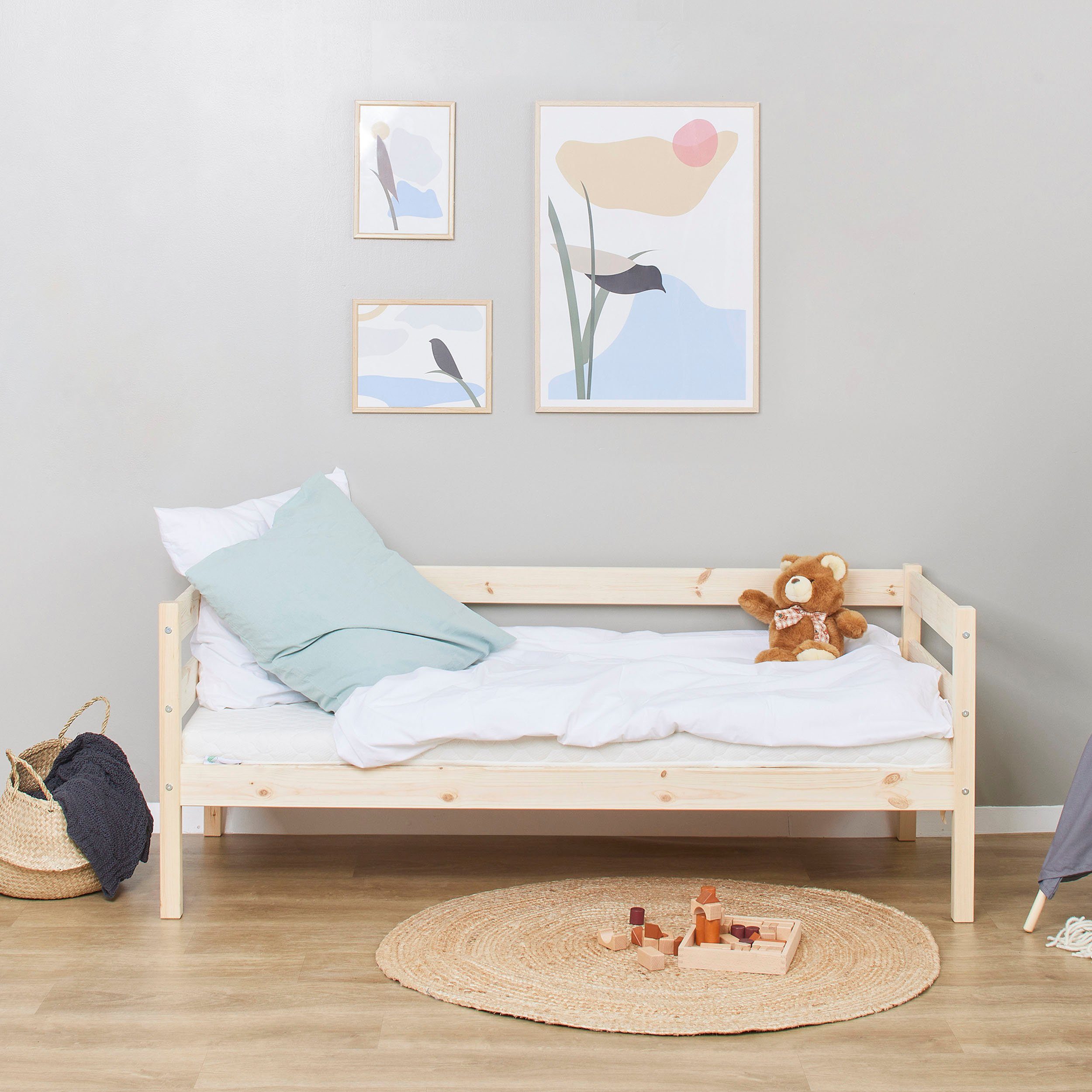 Hoppekids 1-persoonsledikant ECO Comfort kinderbed, massief grenenhout, tienerbed inclusief lattenbodem (set)