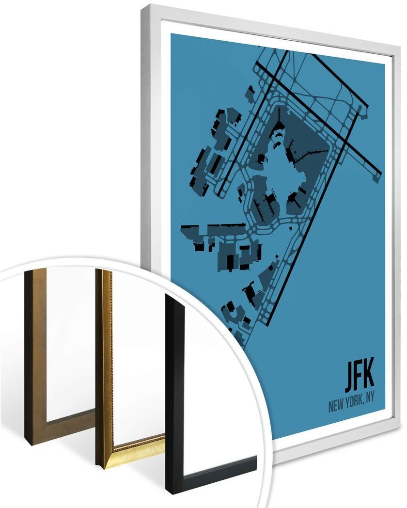 Wall-Art Poster Artprint JFK plattegrond New York (1 stuk)