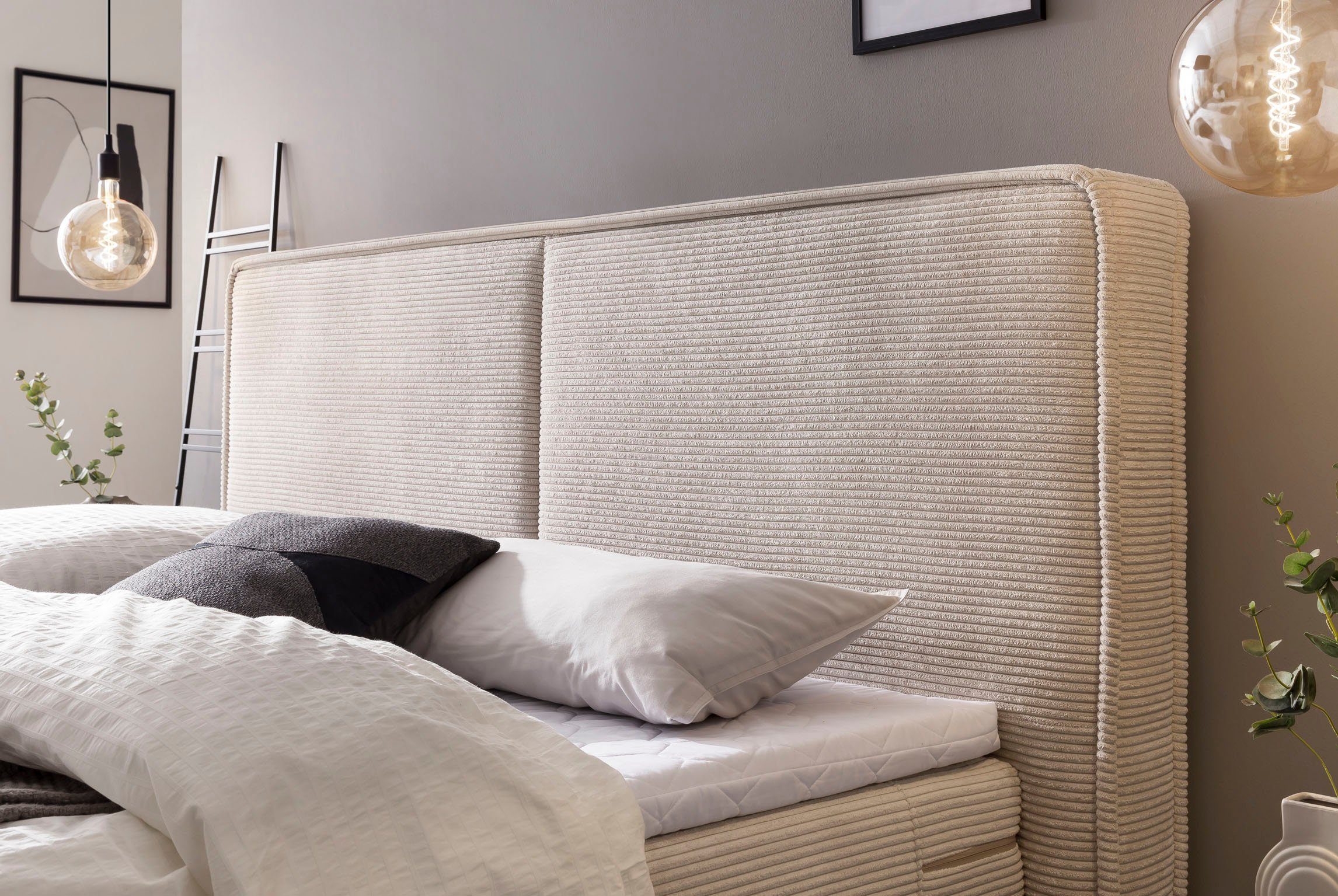 Home affaire Boxspring SHERWOOD Cord Hotelbett, Polsterbett Premiumbett Boxbett Hoogwaardig cord ,zachte velours-structuur, met topmatras, eiken