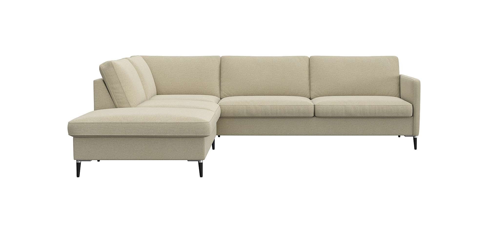 FLEXLUX Hoekbank Fiore, L-vorm smalle armleuningen, koudschuim, poten aluminium + zwart bruin, hoekbanken