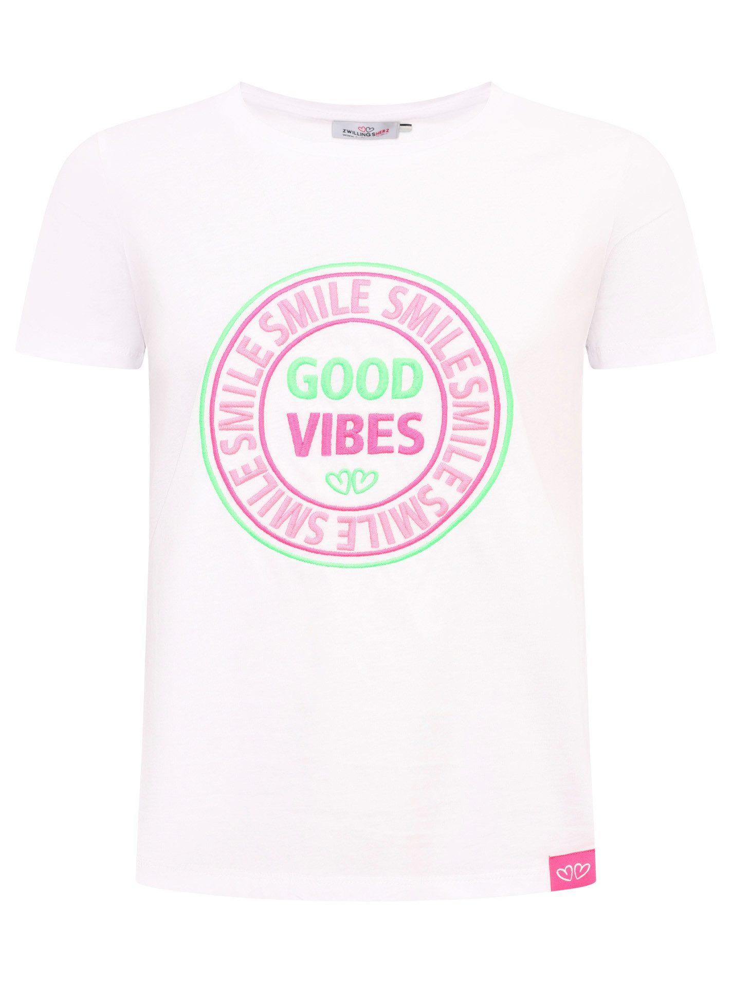 Zwillingsherz T-shirt GOOD VIBES Met veelkleurig borduursel