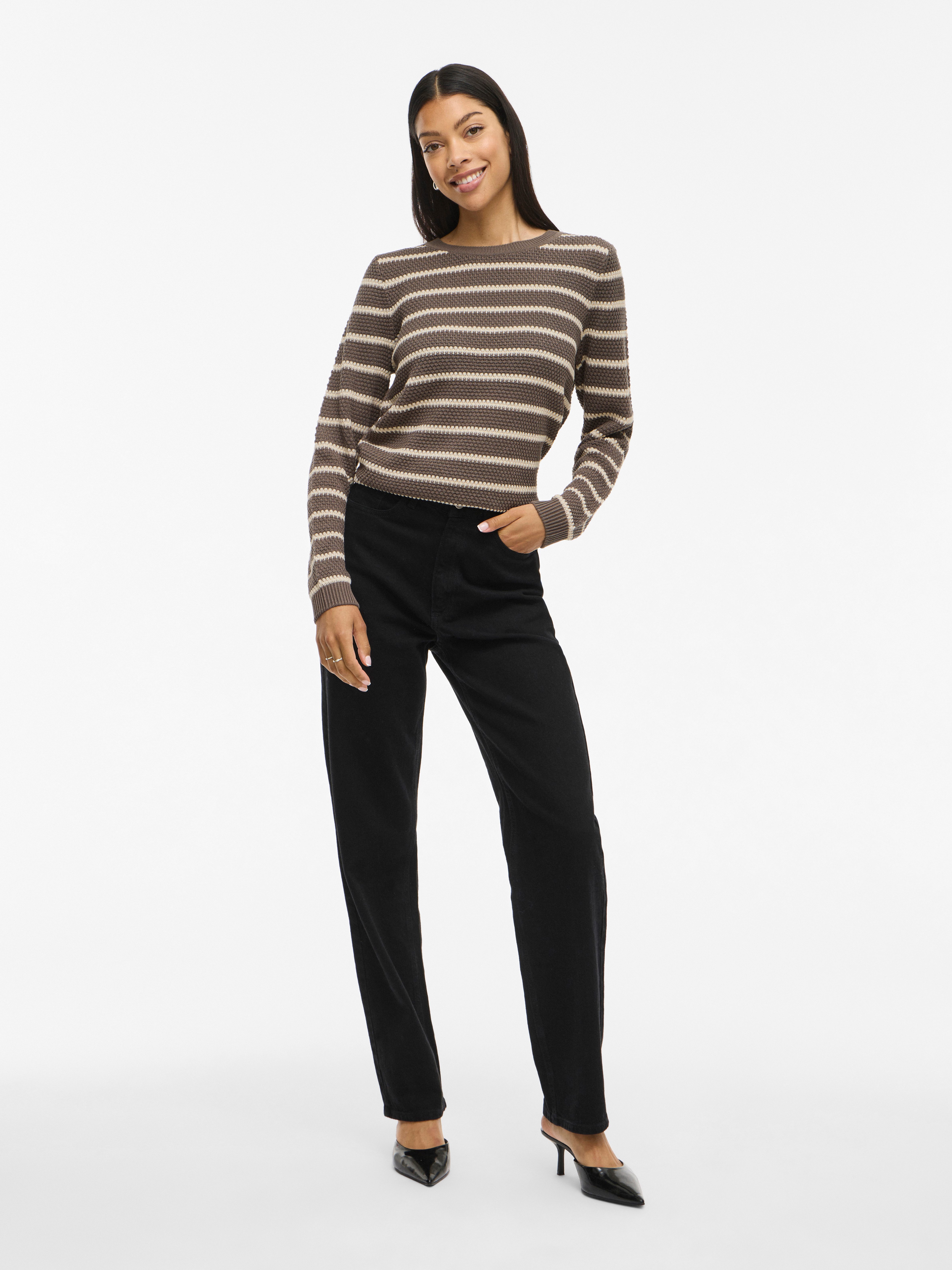Vila Trui met ronde hals VIDALO O-NECK L/S STRIPE KNIT TOP- NOOS