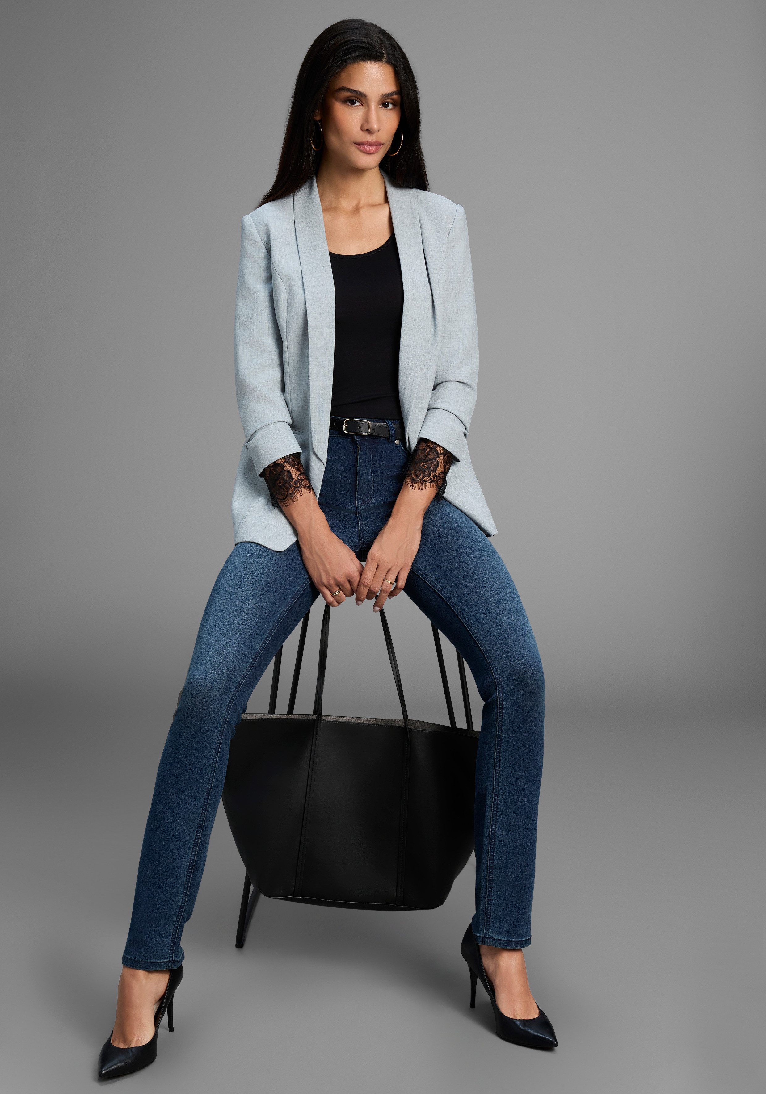Melrose Shirt met lange mouwen getailleerde pasvorm, van jersey en kant