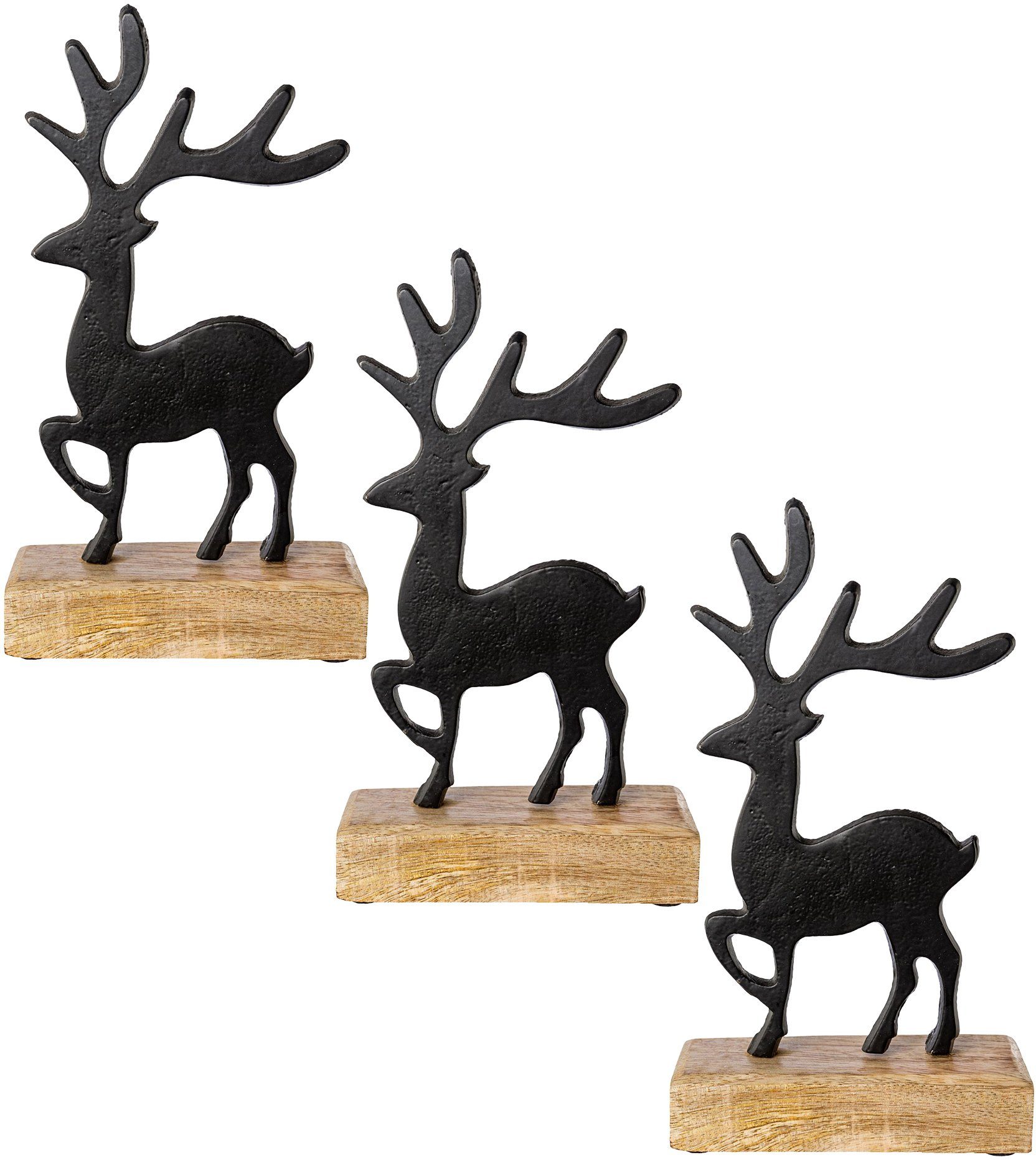 Creativ home Kerstfiguur Kerst versiering Edelhert op houten standaard, hoogte ca. 23 cm (set, 3 stuks)