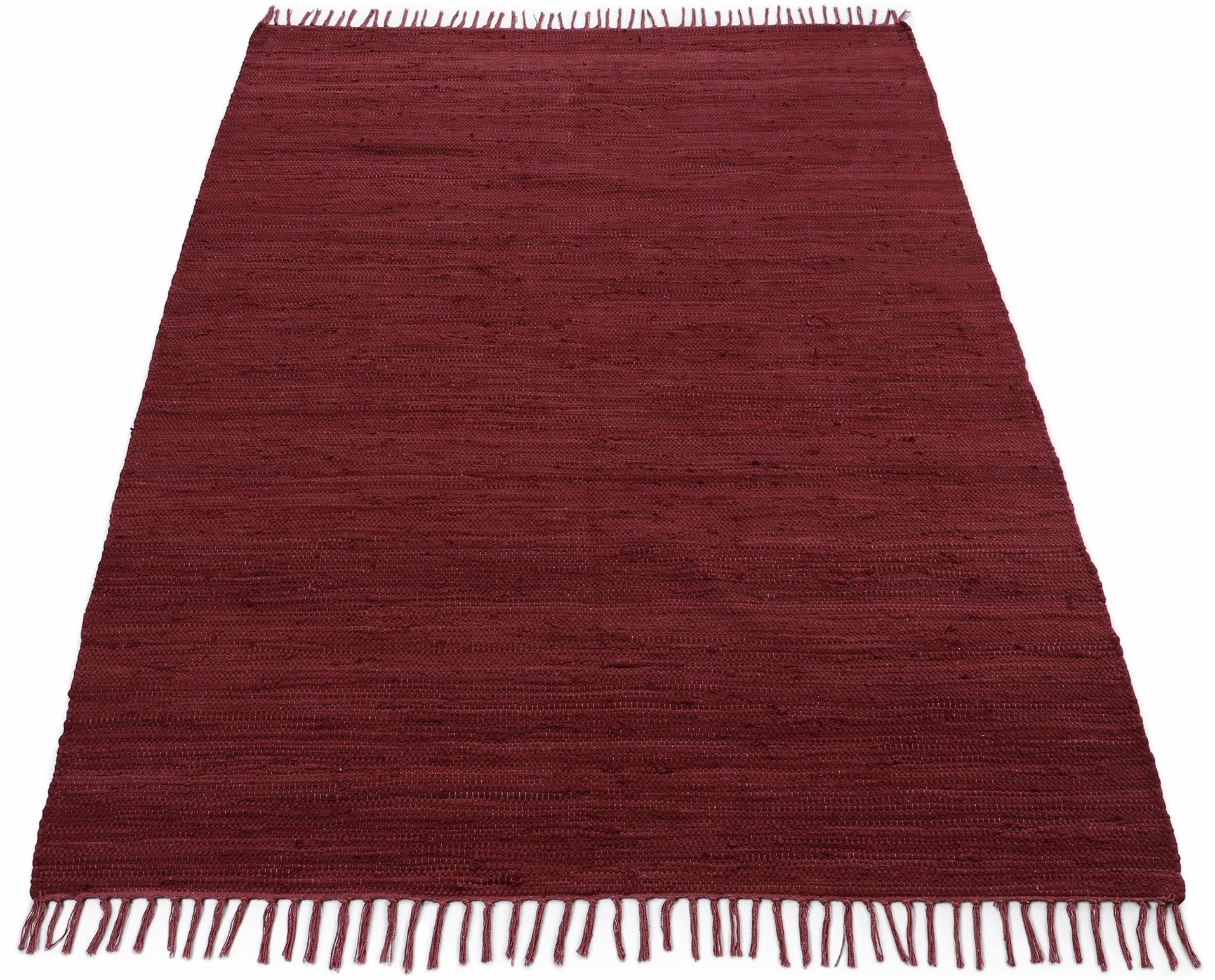 carpetfine Vloerkleed Kelim Chindi uni, ook als loper Tweezijdig te gebruiken kleed, puur katoen, met de hand geweven, unikleuren, met franje