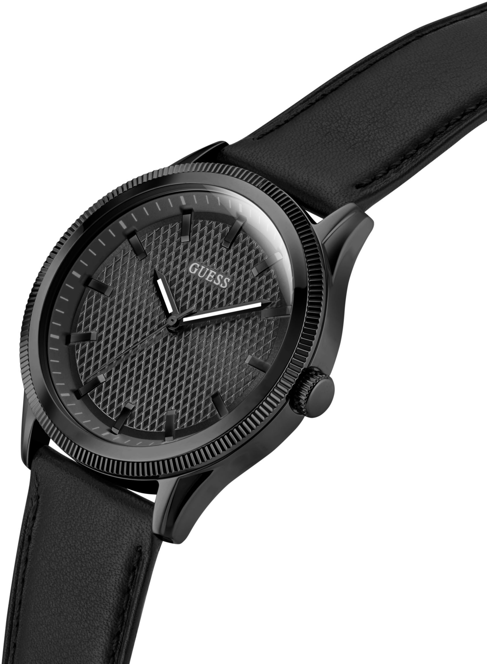 Guess Kwartshorloge Dex Polshorloge, herenhorloge, leren band, mineraalglas, analoog