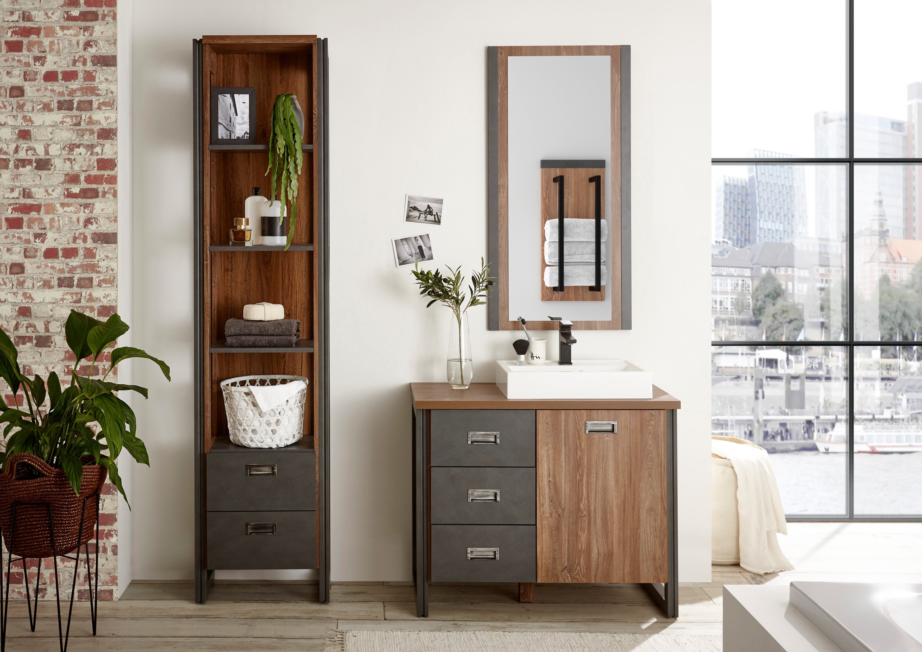 Home affaire Badkamerserie Detroit, badkamer in industriële stijl, 3-delig badkamer (set, 3-delig)