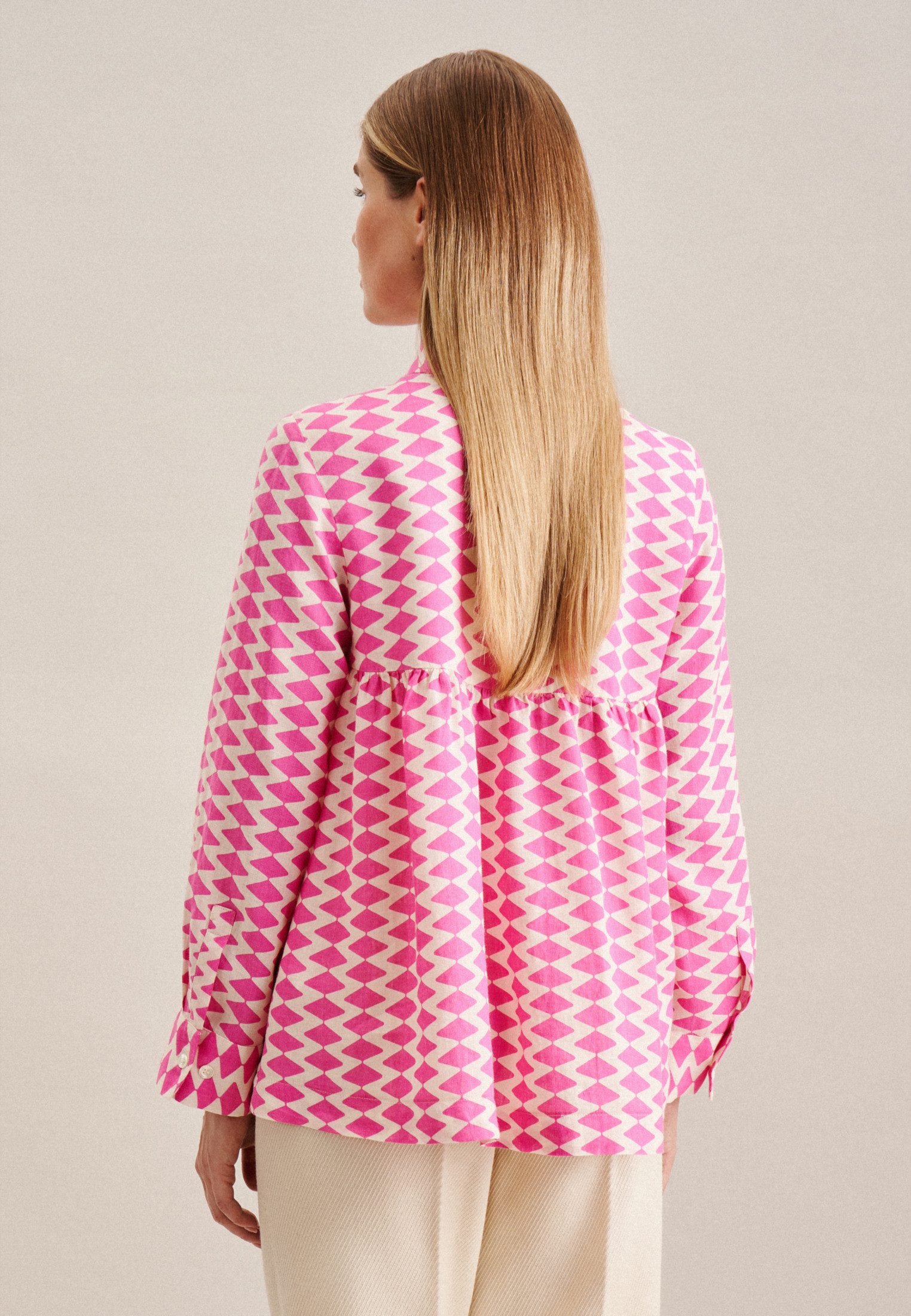 seidensticker Overhemdblouse Zwarte roos Lange mouwen kraag geometrische motieven