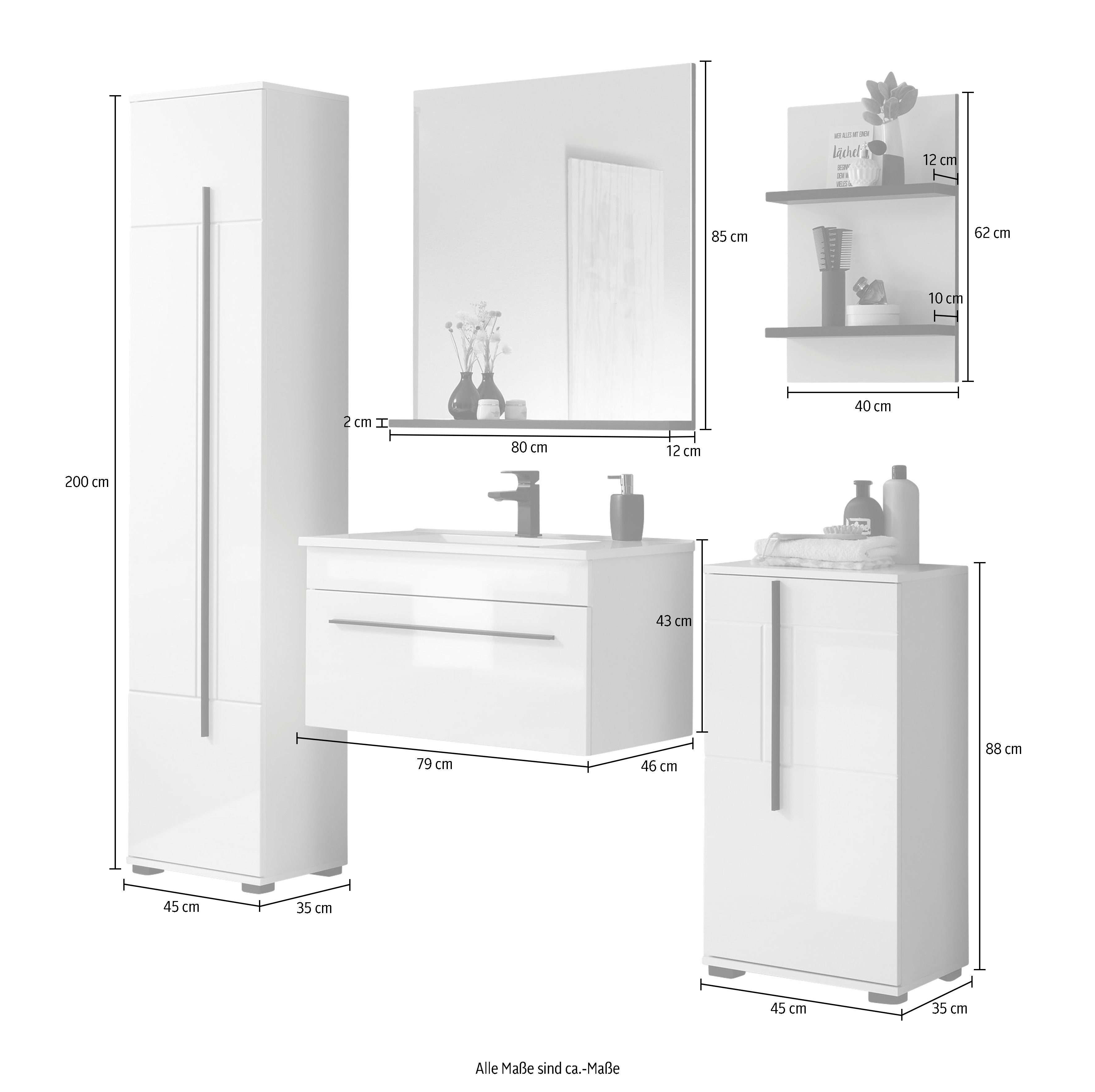 INOSIGN Badkamerserie Cantara, badkamer in modern ontwerp, 5-delig badkamer (set, 5-delig)