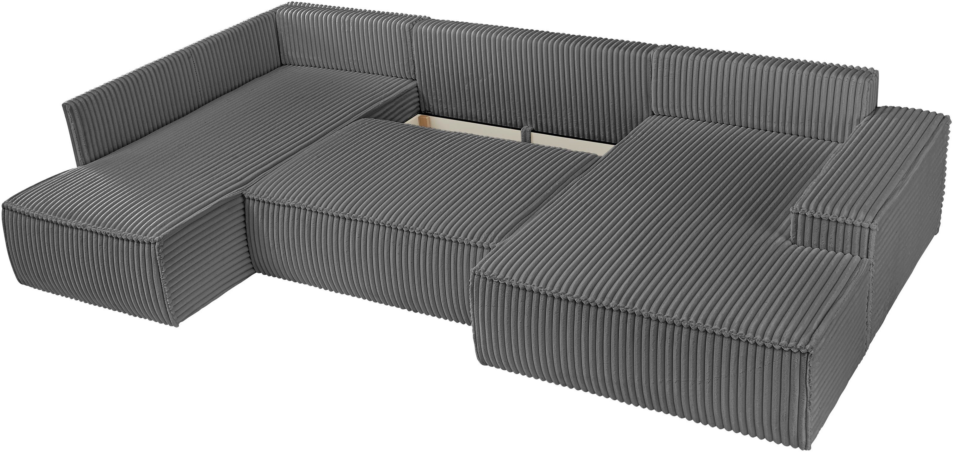 andas Zithoek FINNLEY U-model XXL 329 cm, bedbank, slaapfunctie m. bedkist