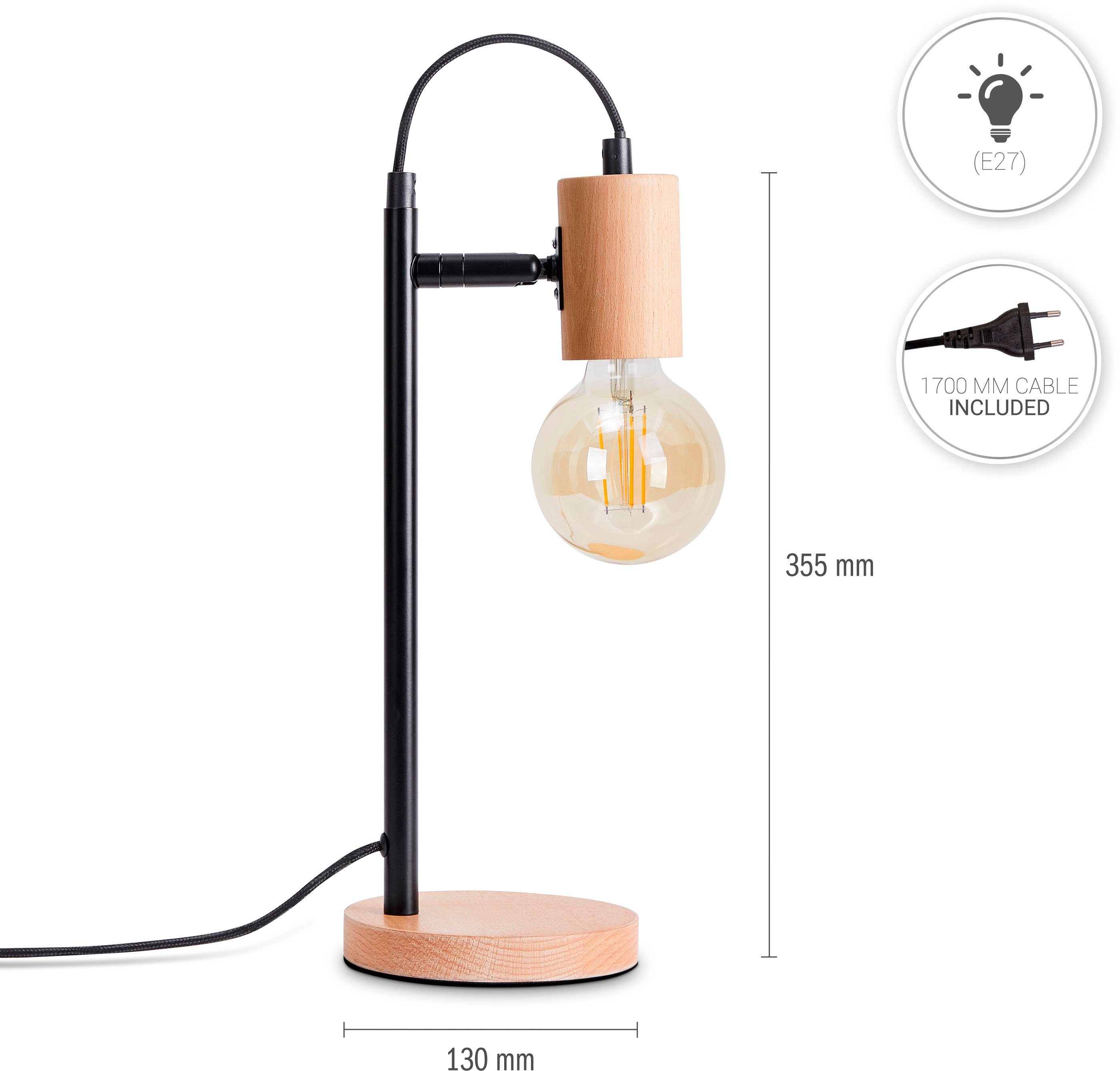 Paco Home Tafellamp Achim LED woonkamer slaapkamer modern tijdloos decor hout E27