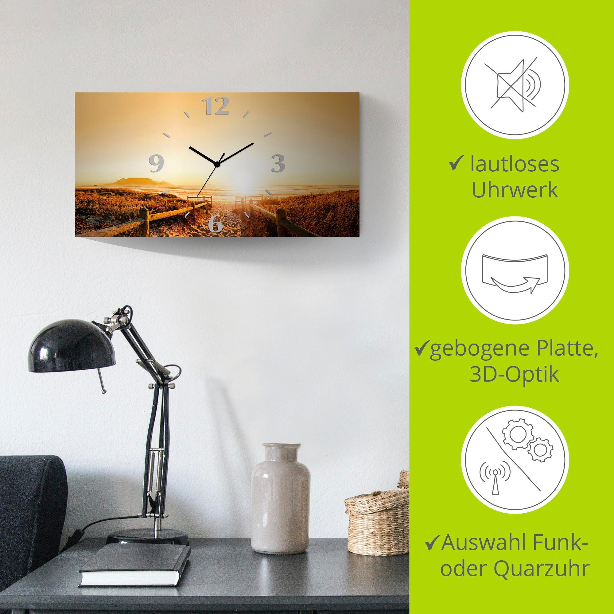 Artland Wandklok Zonsondergang panorama strand 3d-look geschulpt, met kwarts- of radiografisch uurwerk, verschillende maten