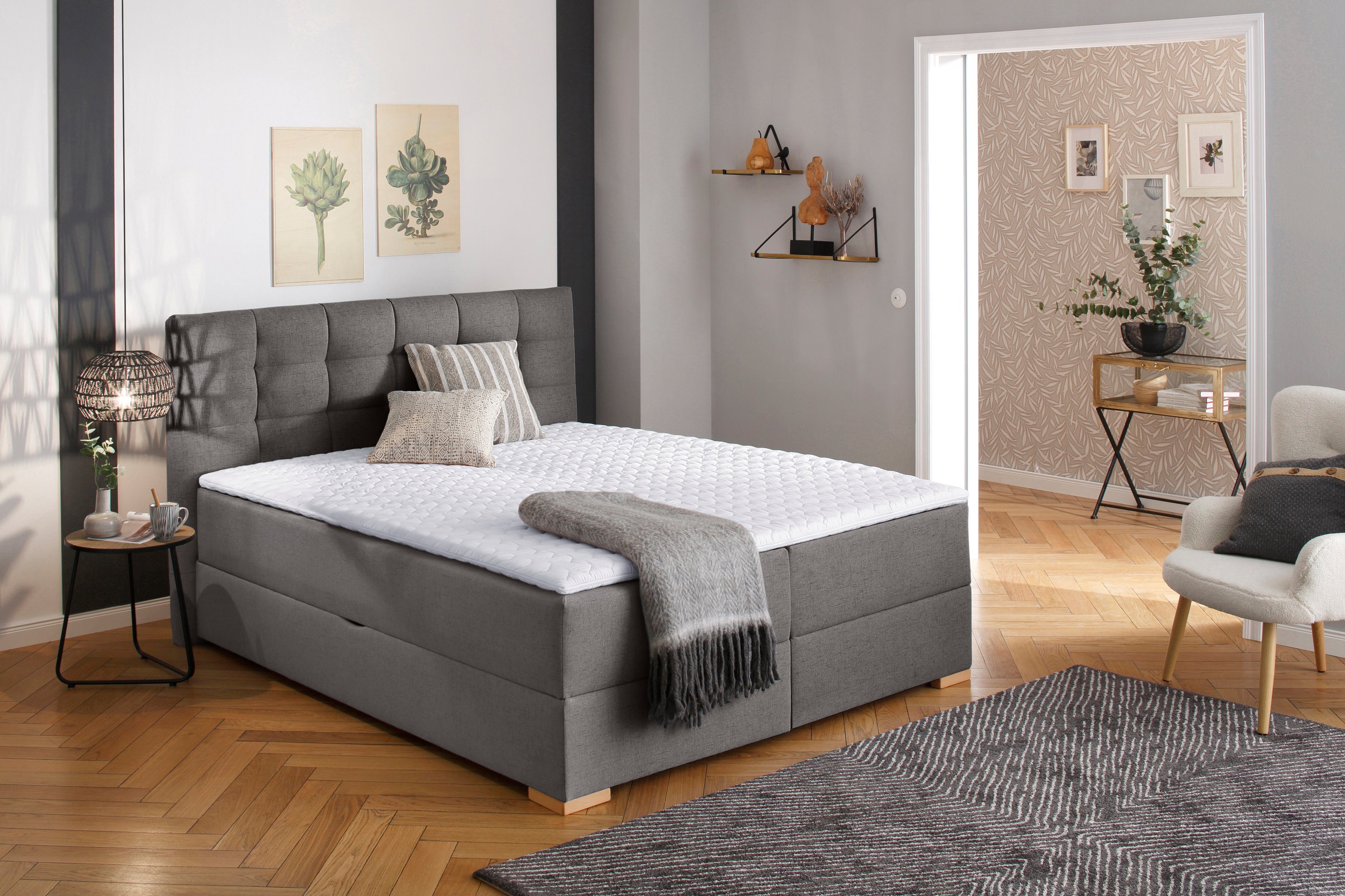 Home affaire Boxspring Olivet in 4 kleuren, 4 breedten, 2 matrassoorten, ook in extra lang 220 cm